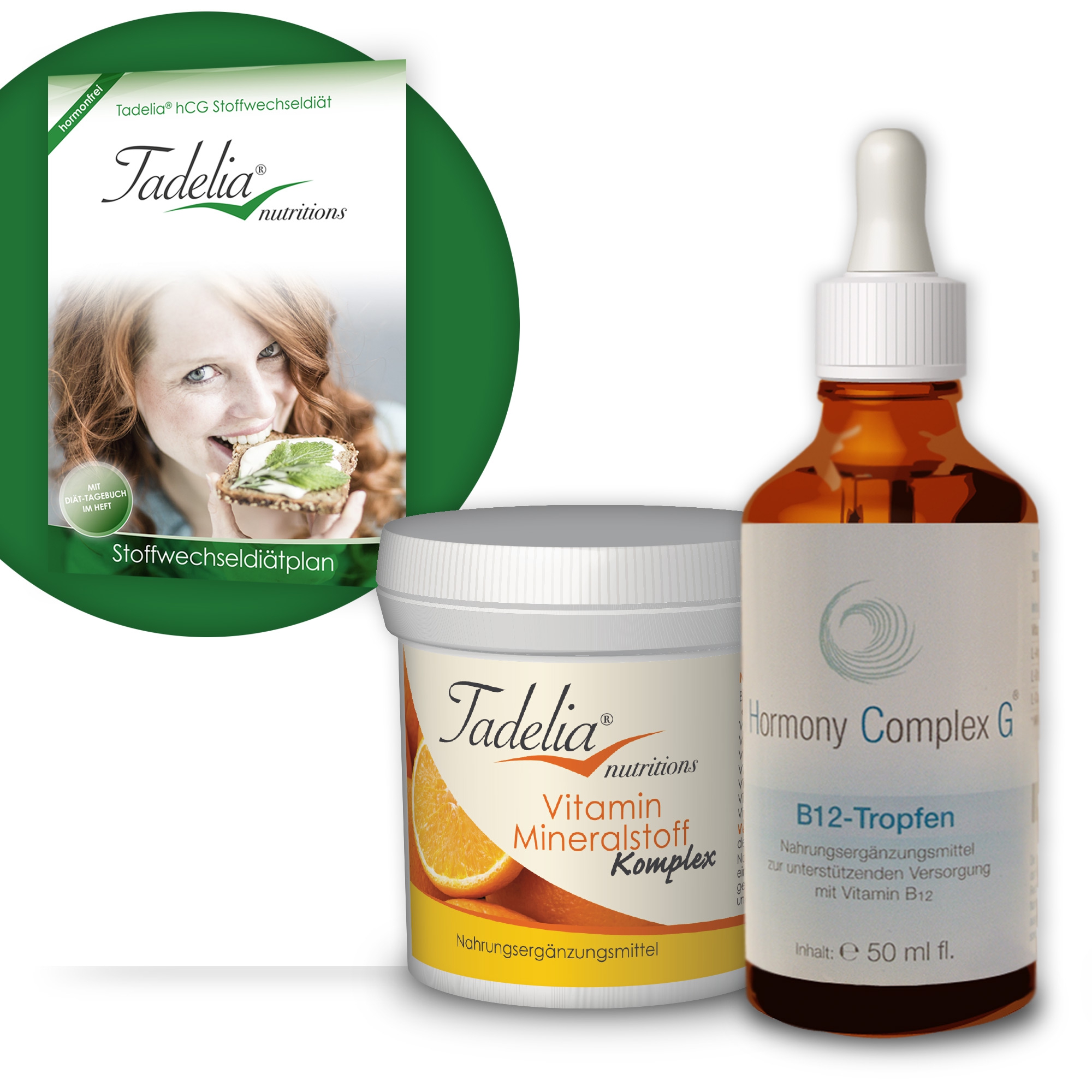 Tadelia® Vitamin Mineralstoff Komplex mit Tadelia hCG Stoffwechseldiätplan + Hormony Complex G B12 Tropfen Tadelia® Vitamin Mineralstoff Komplex mit Tadelia hCG Stoffwechseldiätplan + Hormony Complex G B12 Tropfen