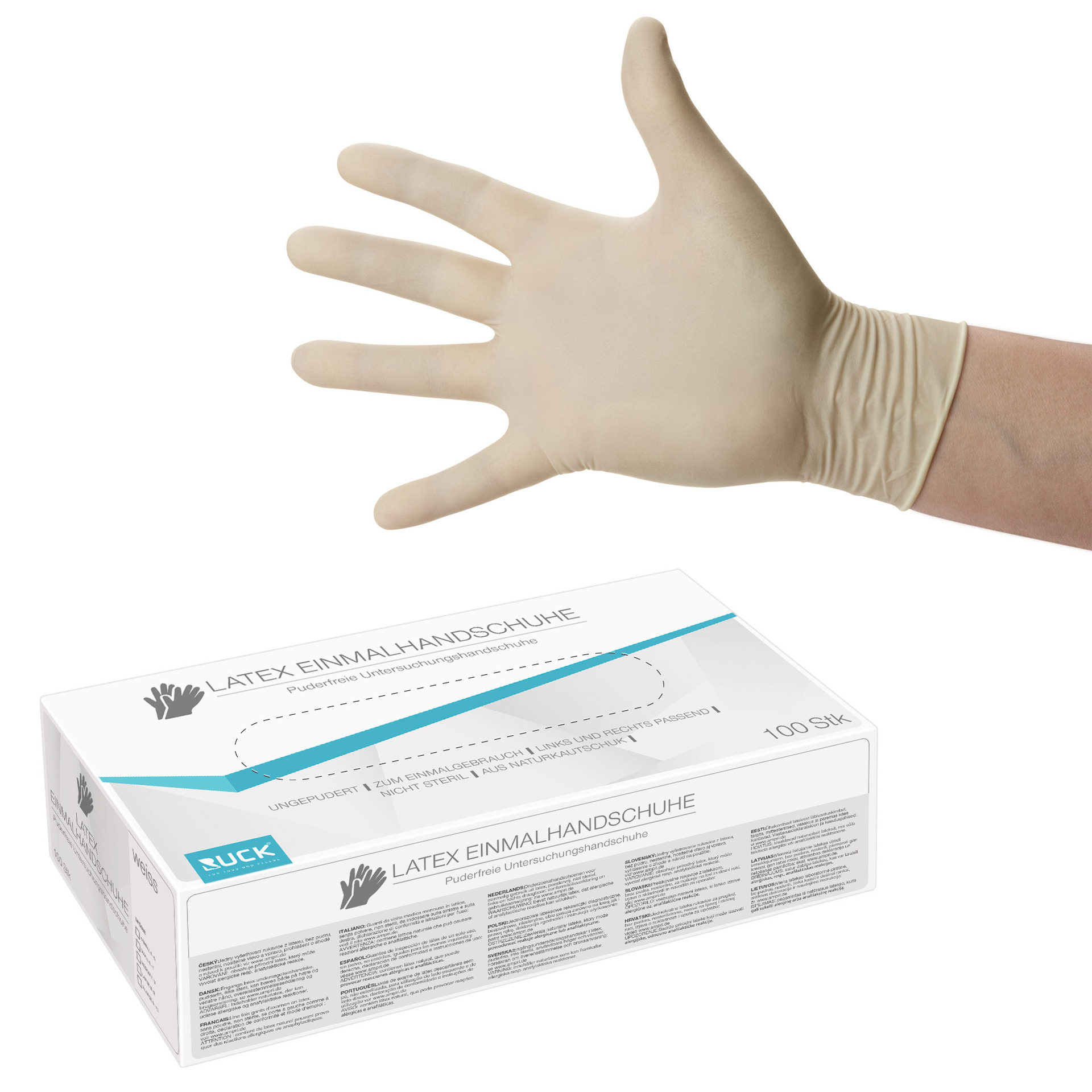 RUCK Latex-Einmalhandschuhe extra-klein, 100 Stück RUCK Latex-Einmalhandschuhe extra-klein, 100 Stück