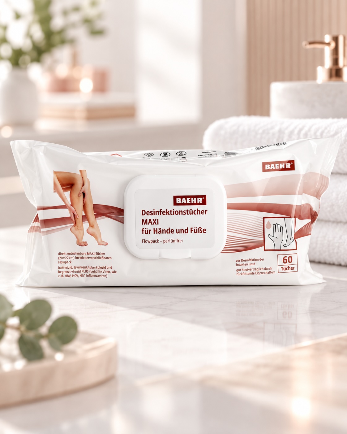 BAEHR Desinfektionstücher MAXI für Hände und Füße, 1 Pack (60 Stk.)
