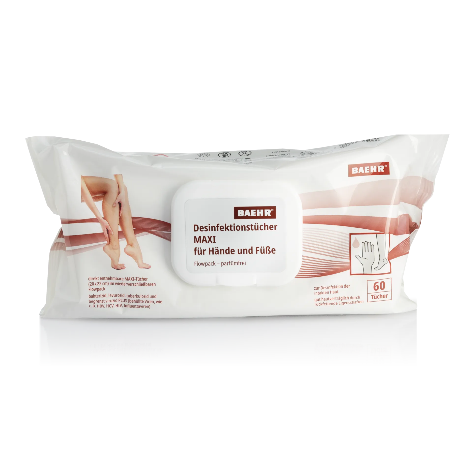 BAEHR Desinfektionstücher MAXI für Hände und Füße, 1 Pack (60 Stk.)