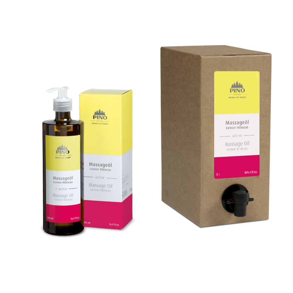 PINO naturreine Aroma Massageöle Lemon Hibiskus - active 0,5 l PINO naturreine Aroma Massageöle Lemon Hibiskus - active 0,5 l