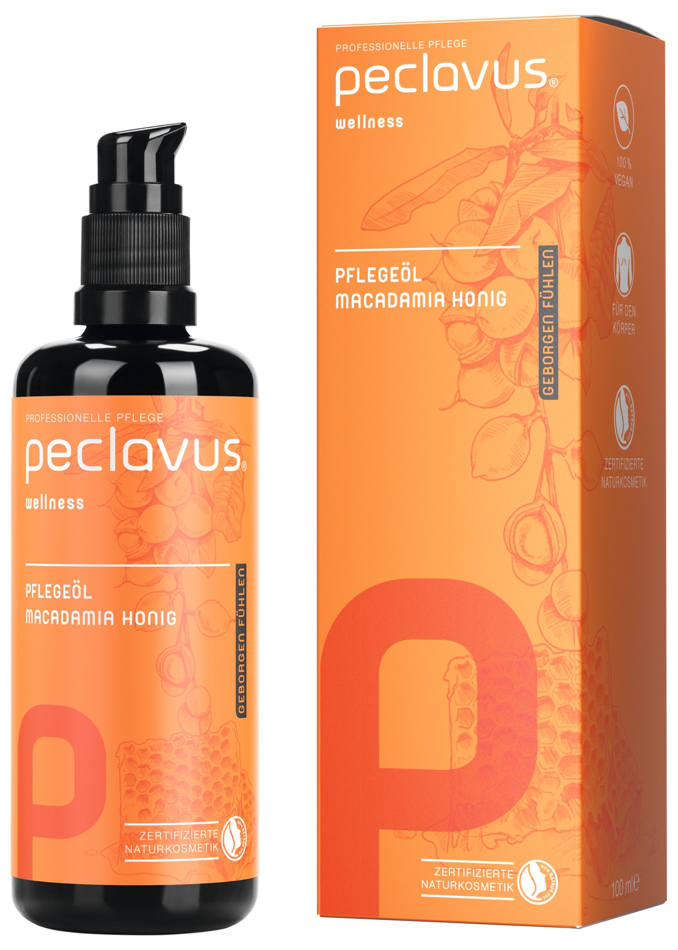 PECLAVUS Pflegeöl Macadamia Honig 100 ml | Geborgen fühlen