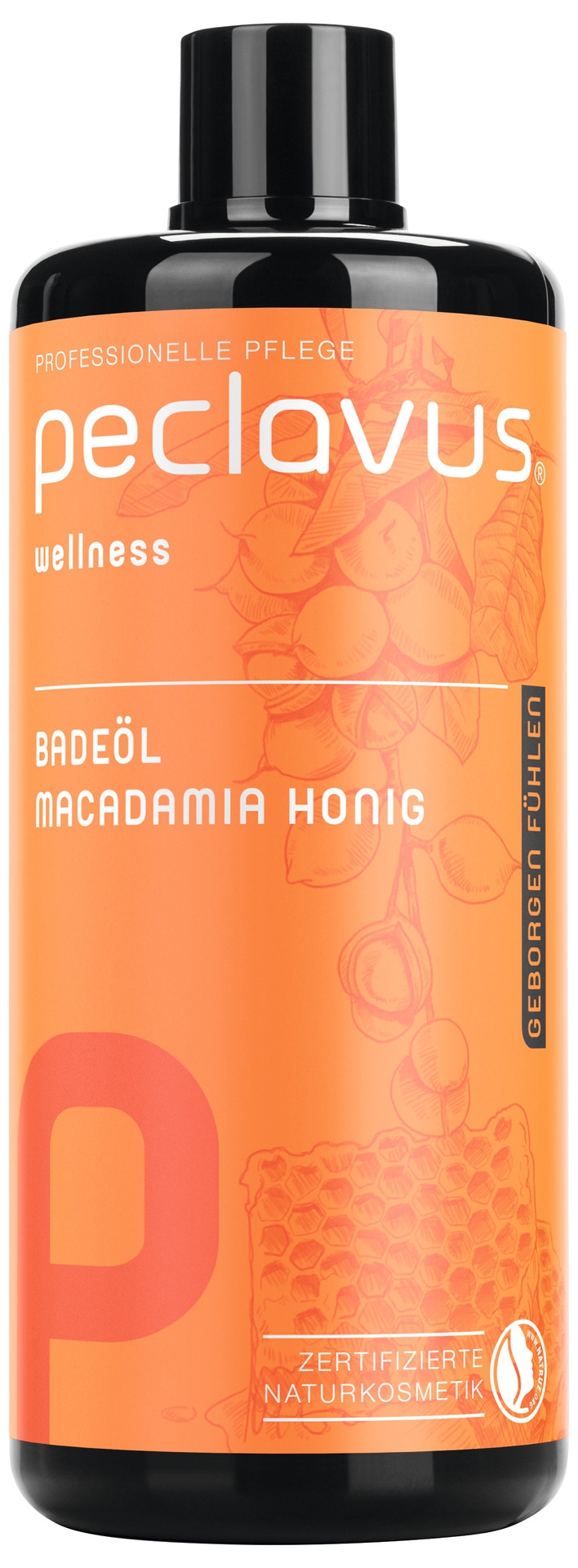 PECLAVUS Badeöl Macadamia Honig 500 ml | Geborgen fühlen