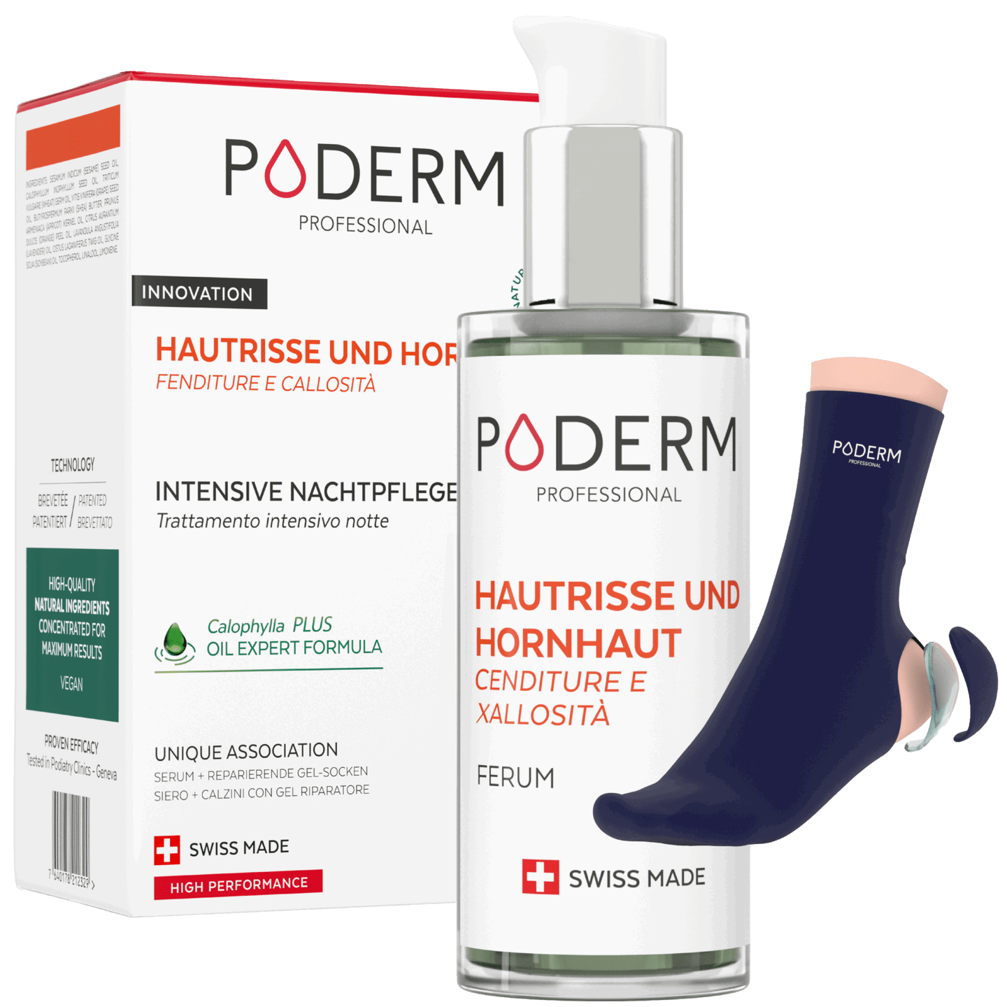 PODERM SERUM HAUTRISSE UND HORNHAUT, 75 ml + GEL-SOCKEN