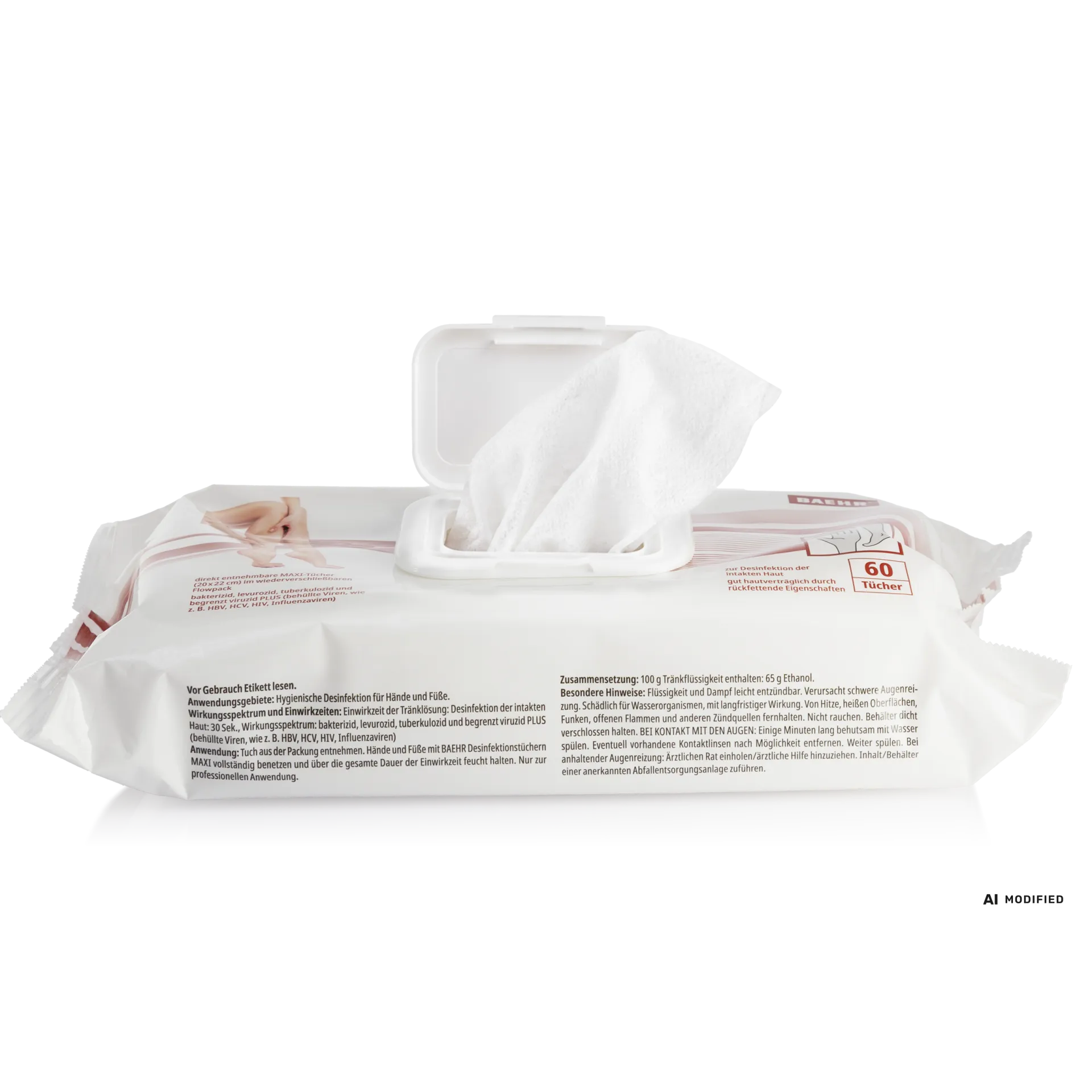 BAEHR Desinfektionstücher MAXI für Hände und Füße, 1 Pack (60 Stk.)