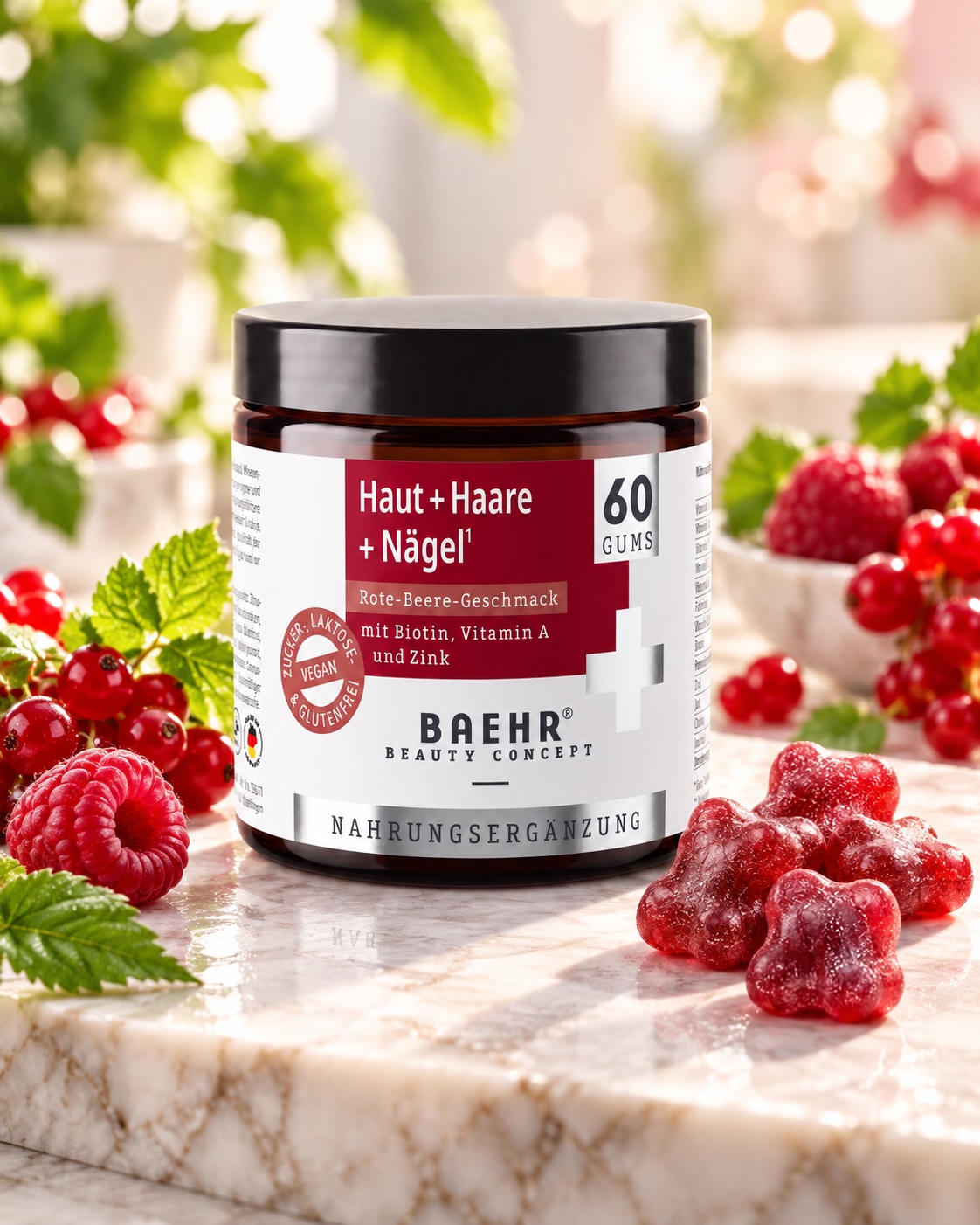 BAEHR Haut + Haare + Nägel Gums mit Biotin, Vitamin A und Zink, Rote-Beere-Geschmack