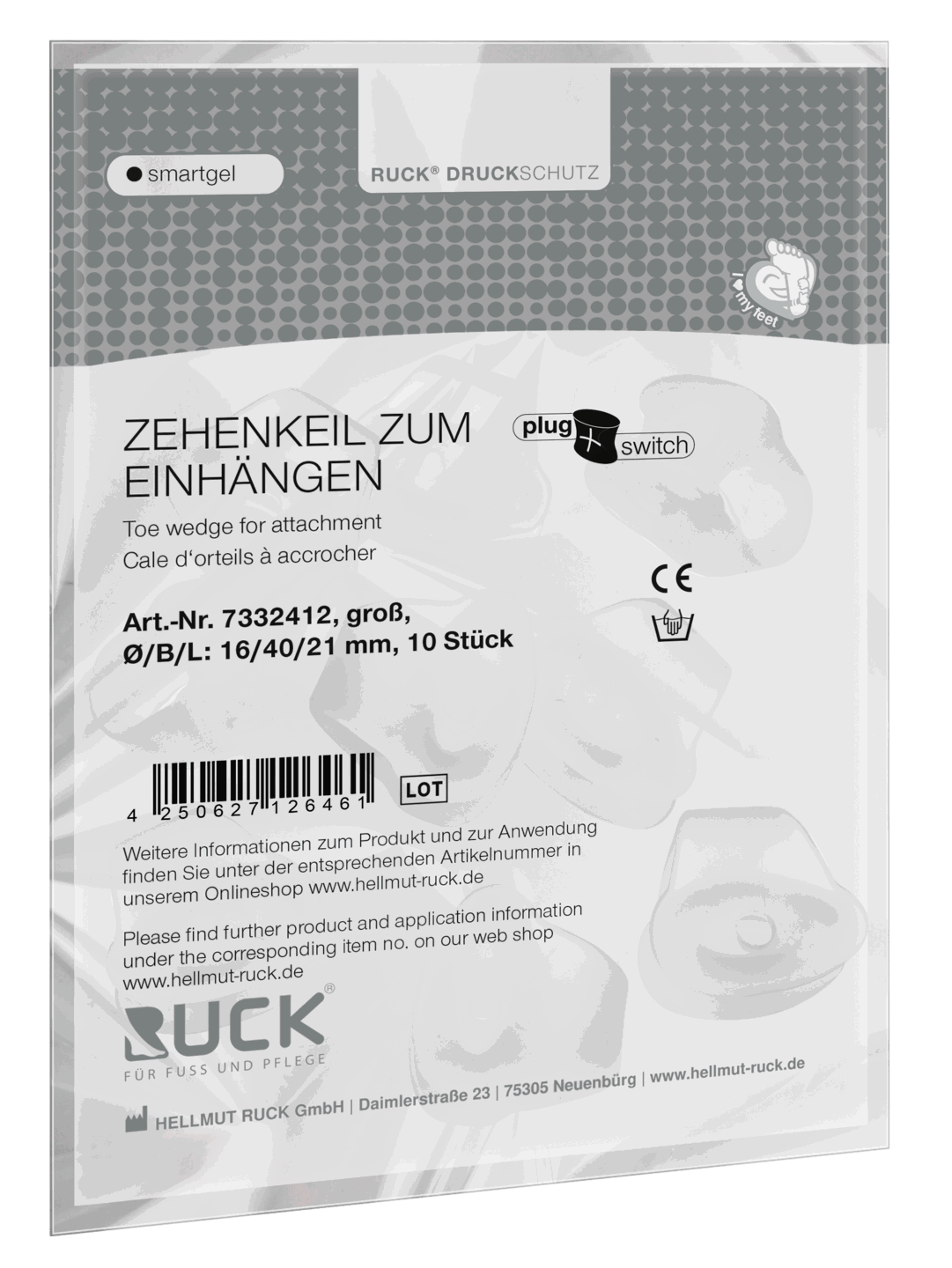 RUCK® smartgel plug+switch Zehenkeil zum Einhängen, inkl. Plug Set Gr. L 10-er Set