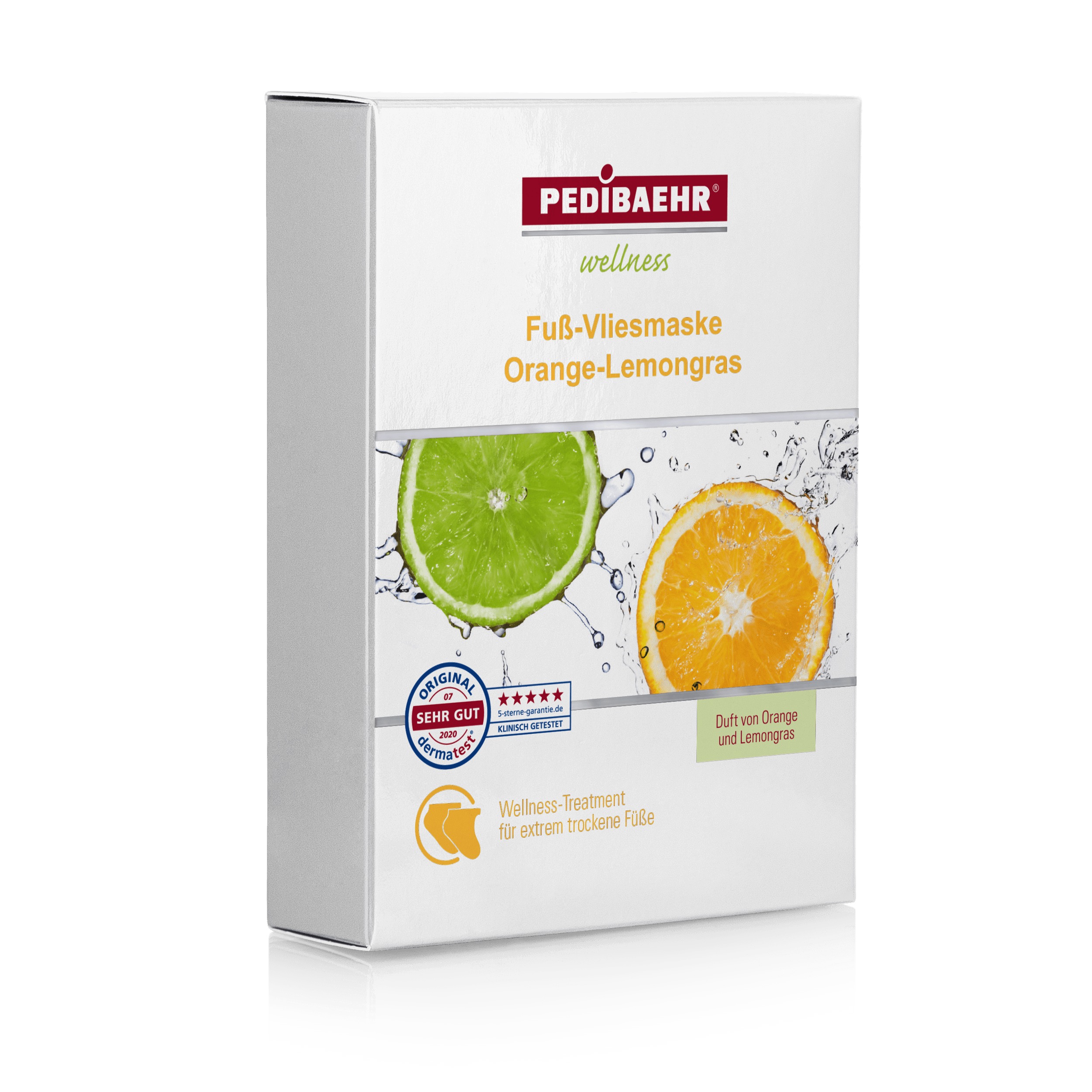 PEDIBAEHR Fuss-Vliesmaske Orange-Lemongrass | 5 Paar