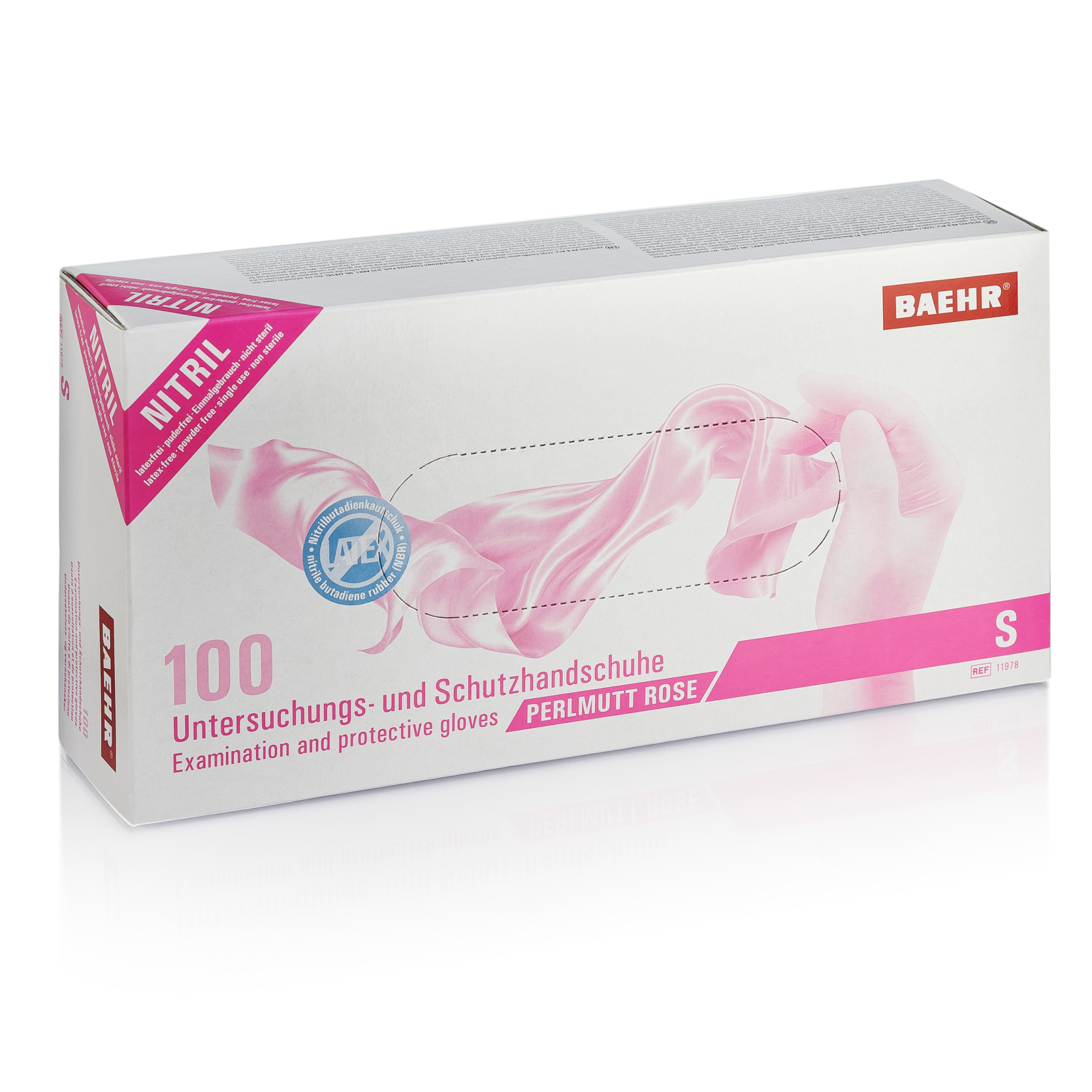 BAEHR Handschuhe Nitril Perlmutt rose Größe S 1 Pack (100 Stück) BAEHR Handschuhe Nitril Perlmutt rose Größe S 1 Pack (100 Stück)