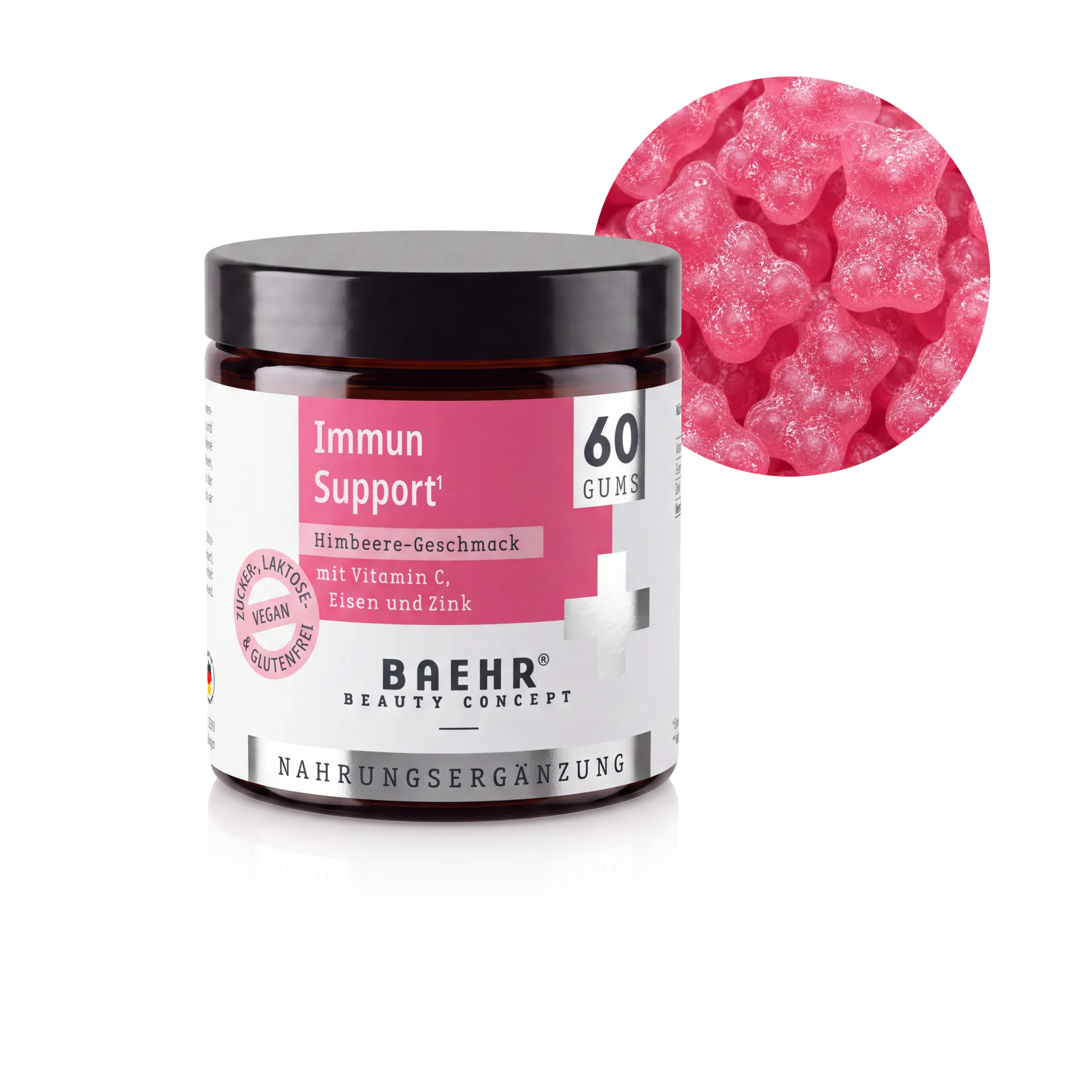 BAEHR Immun Support Gums mit Vitamin C, Eisen und Zink, Himbeere-Geschmack