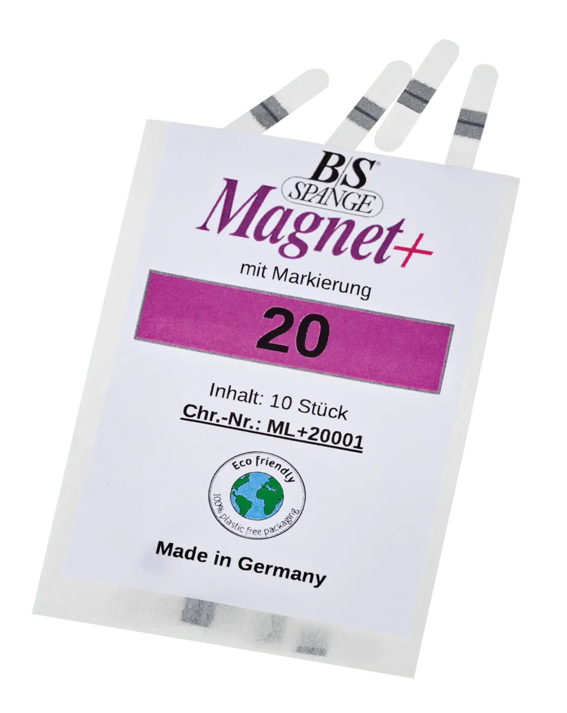 B/S Spange Magnet+ mit Markierung | Länge 20 Breite 4 mm 10 Stück B/S Spange Magnet+ mit Markierung | Länge 20 Breite 4 mm 10 Stück