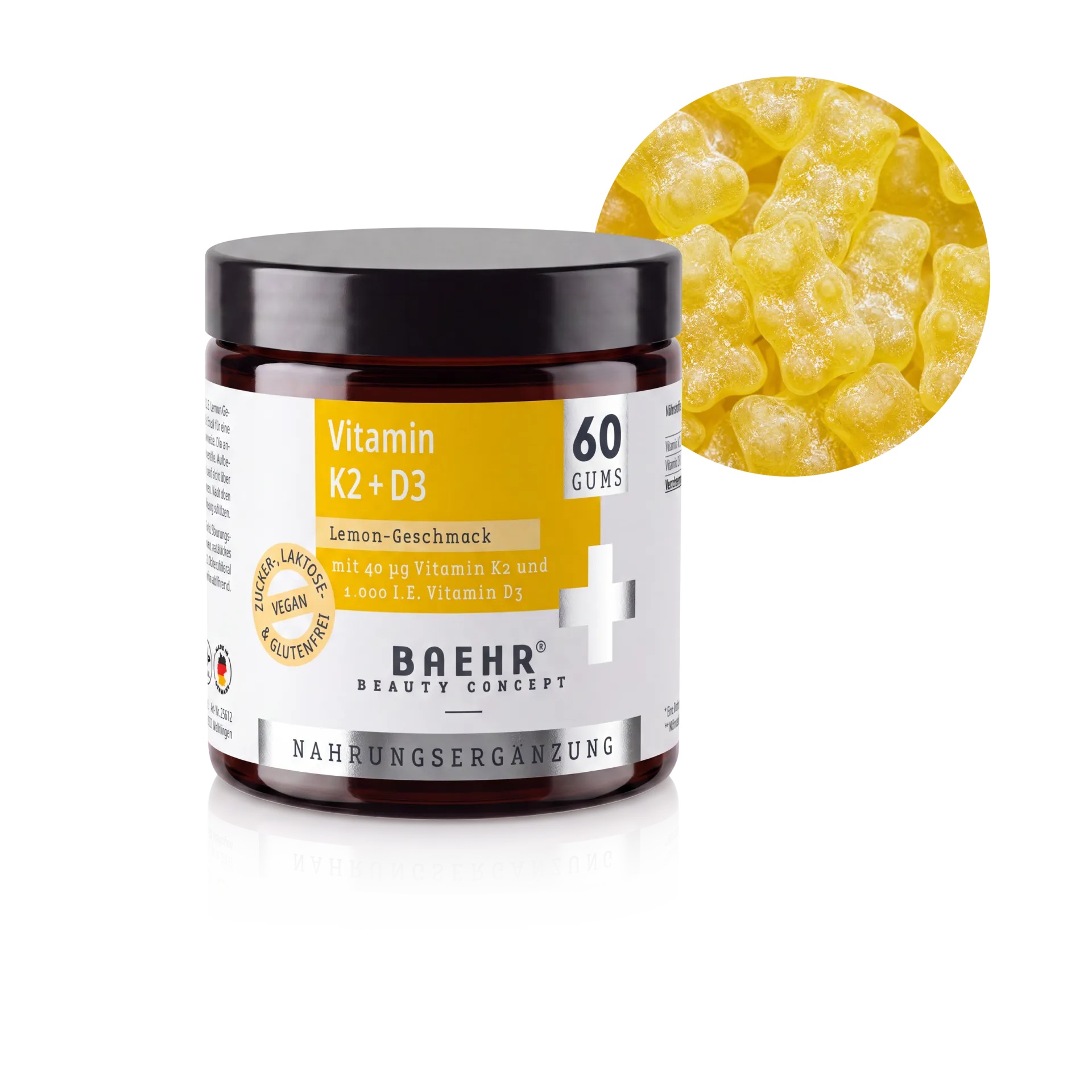 BAEHR Vitamin K2+D3 Gums mit 40 µg Vitamin K2 und 1000 I.E. Vitamin D3, Lemon-Geschmack