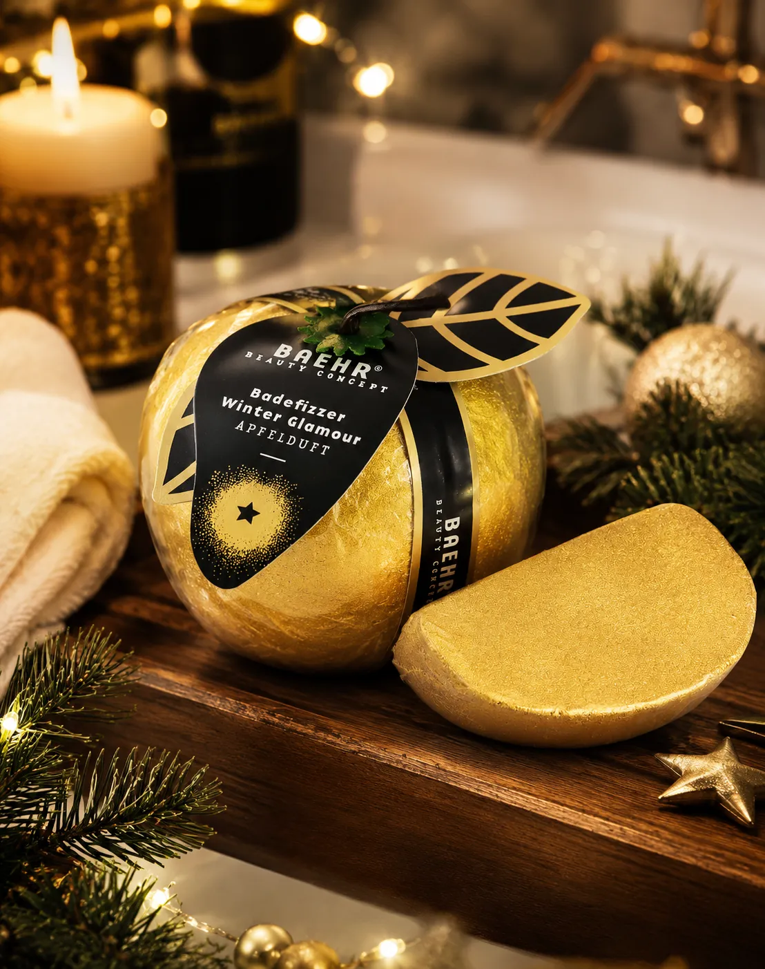 BAEHR BEAUTY CONCEPT Badefizzer Winter Glamour in Apfelform mit Apfelduft, 4 x 50 g