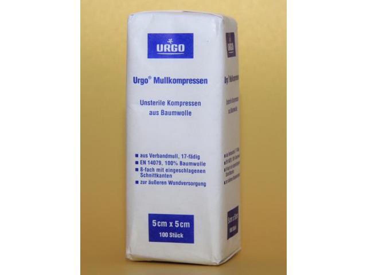 URGO Mullkompressen, unsteril, 8-fach, 5cm x 5cm 100 Stück URGO Mullkompressen, unsteril, 8-fach, 5cm x 5cm 100 Stück