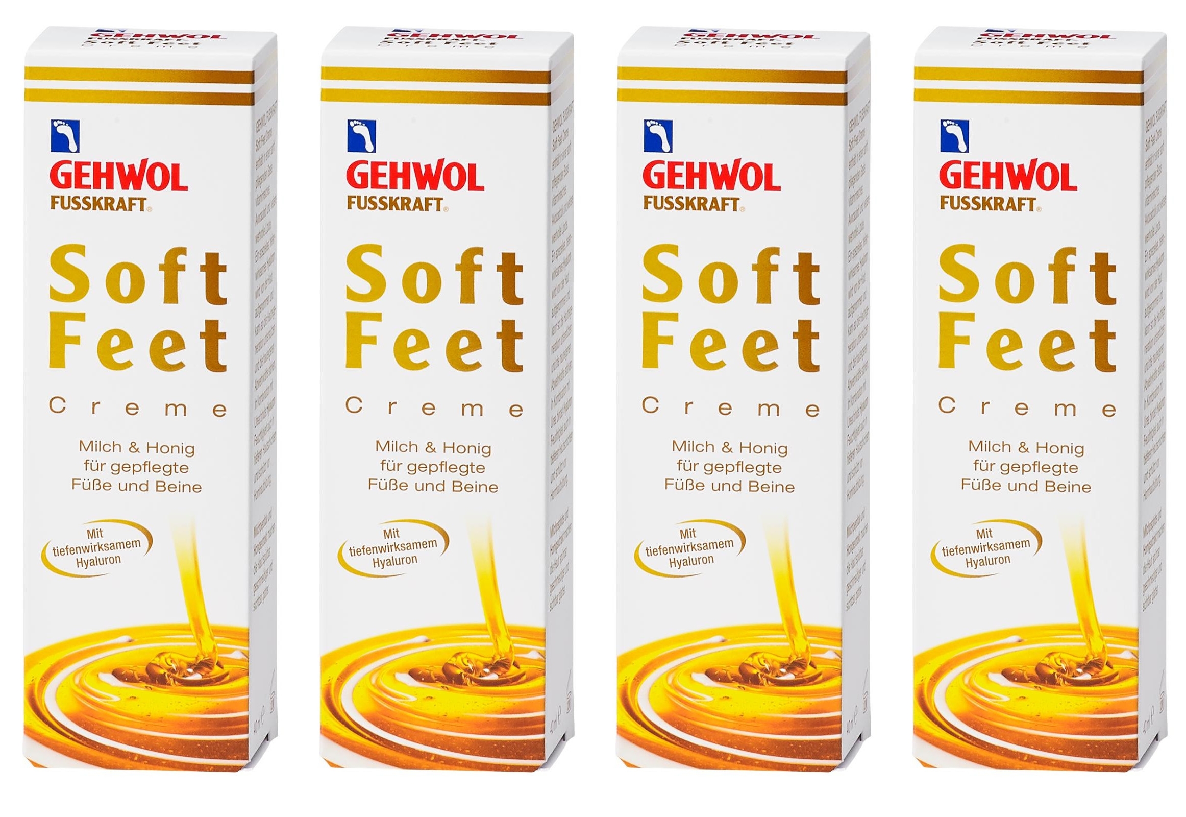 4x GEHWOL FUSSKRAFT Soft Feet Creme mit Milch & Honig 125 ml (500 ml)