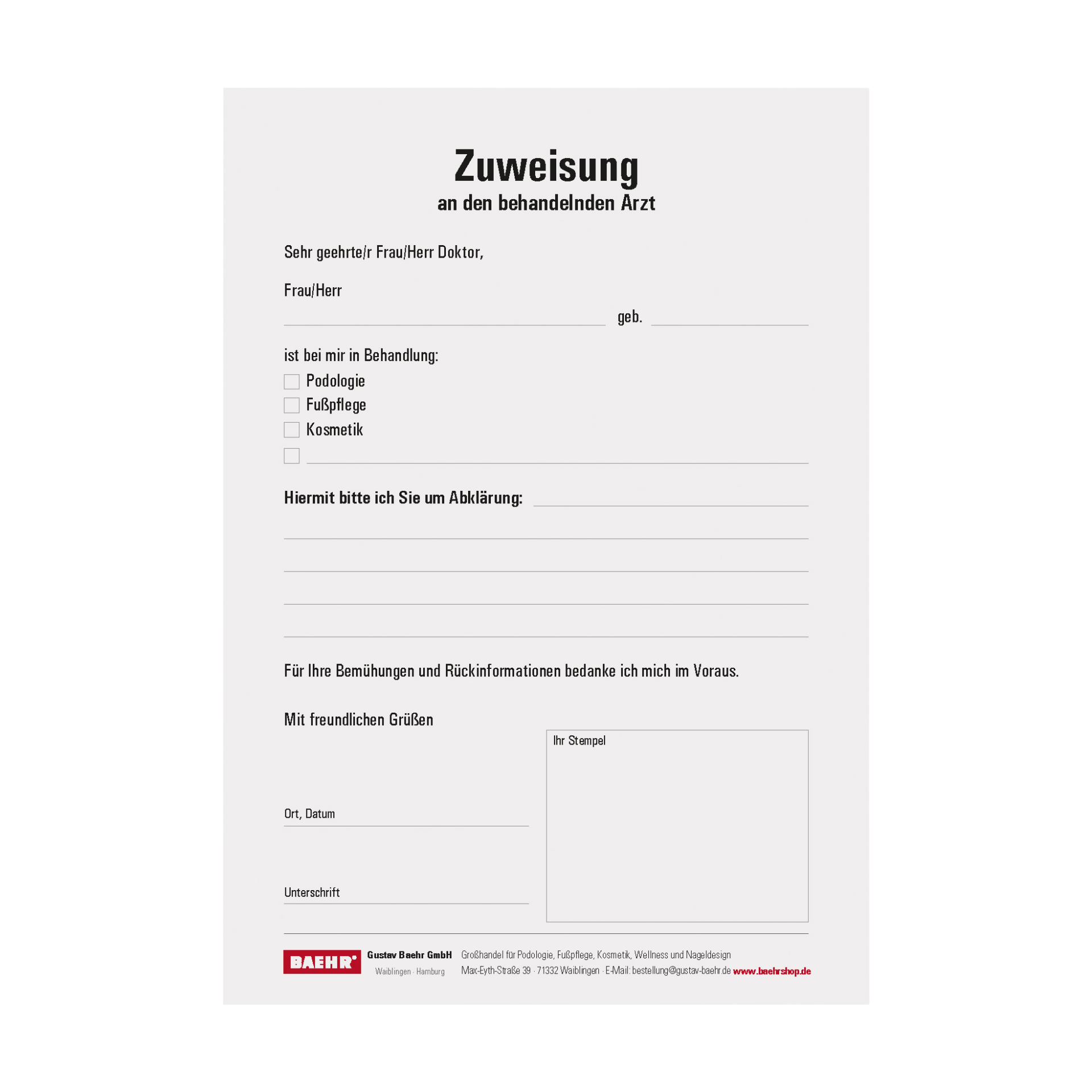 BAEHR Patientenzuweisungen 1 Block, 2 x 50 Blatt BAEHR Patientenzuweisungen 1 Block, 2 x 50 Blatt