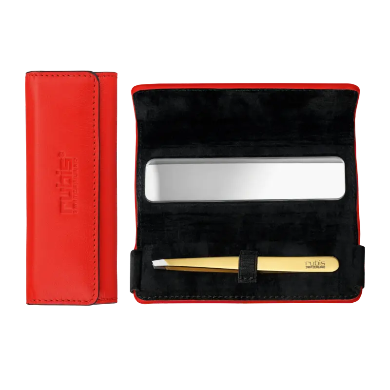 RUBIS Spiegeletui Leder in rot, mit Pinzette Classic gold RUBIS Spiegeletui Leder in rot, mit Pinzette Classic gold