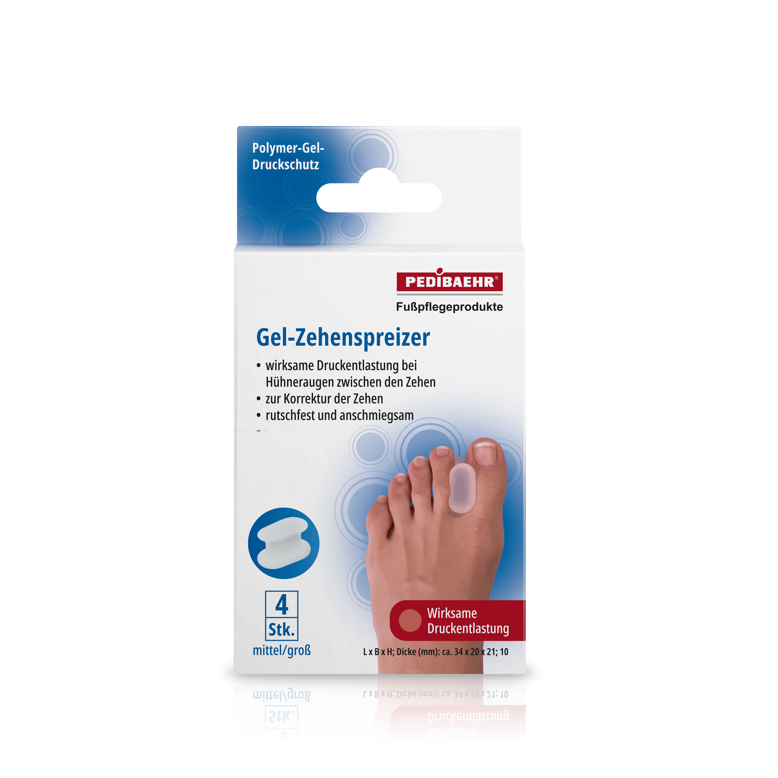 Pedibaehr Gel-Zehenspreizer mittel 4 Stück Pedibaehr Gel-Zehenspreizer mittel 4 Stück