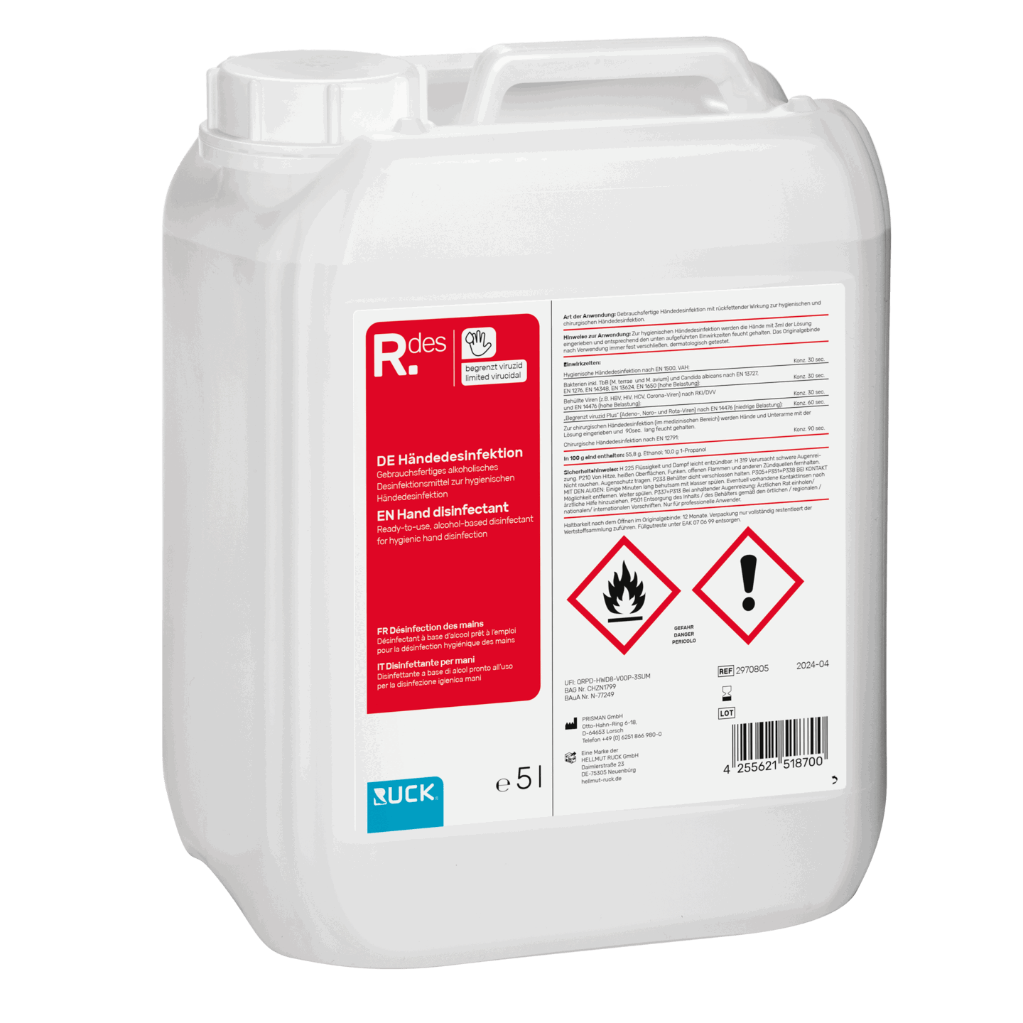 RUCK Händedesinfektion, 5000 ml, Kanister RUCK Händedesinfektion, 5000 ml, Kanister