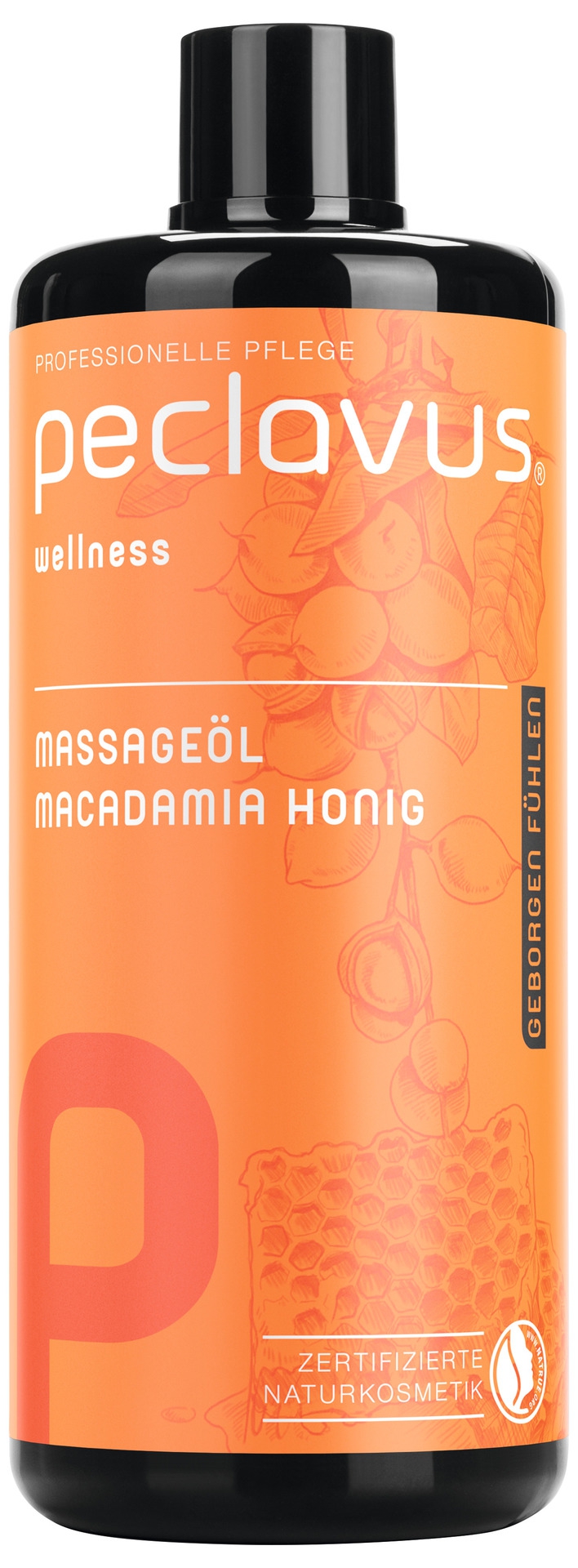 PECLAVUS Massageöl Macadamia Honig 500 ml | Geborgen fühlen
