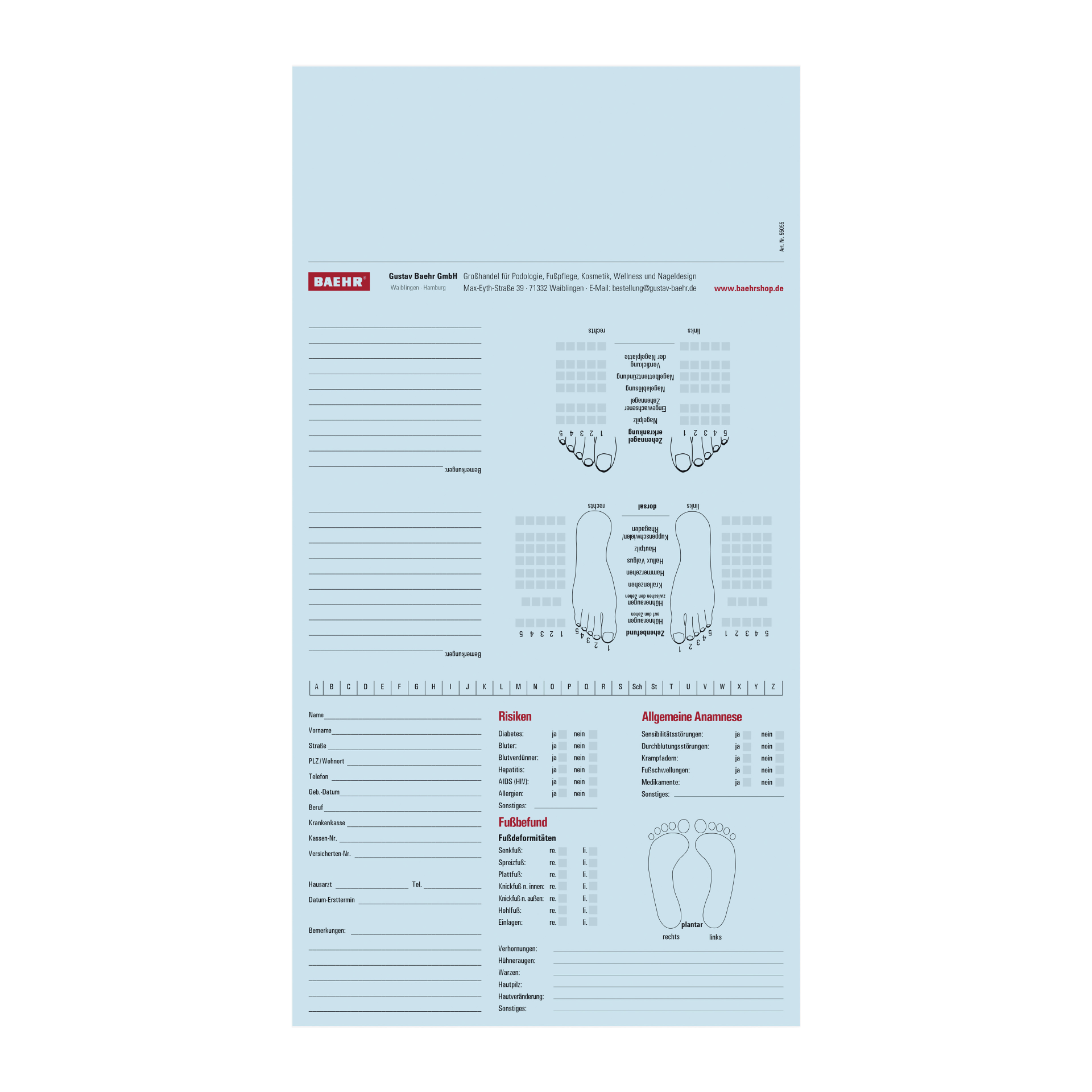 BAEHR Patienten-Analyse-Karten, hellblau 1 Pack (100 Stk.) BAEHR Patienten-Analyse-Karten, hellblau 1 Pack (100 Stk.)