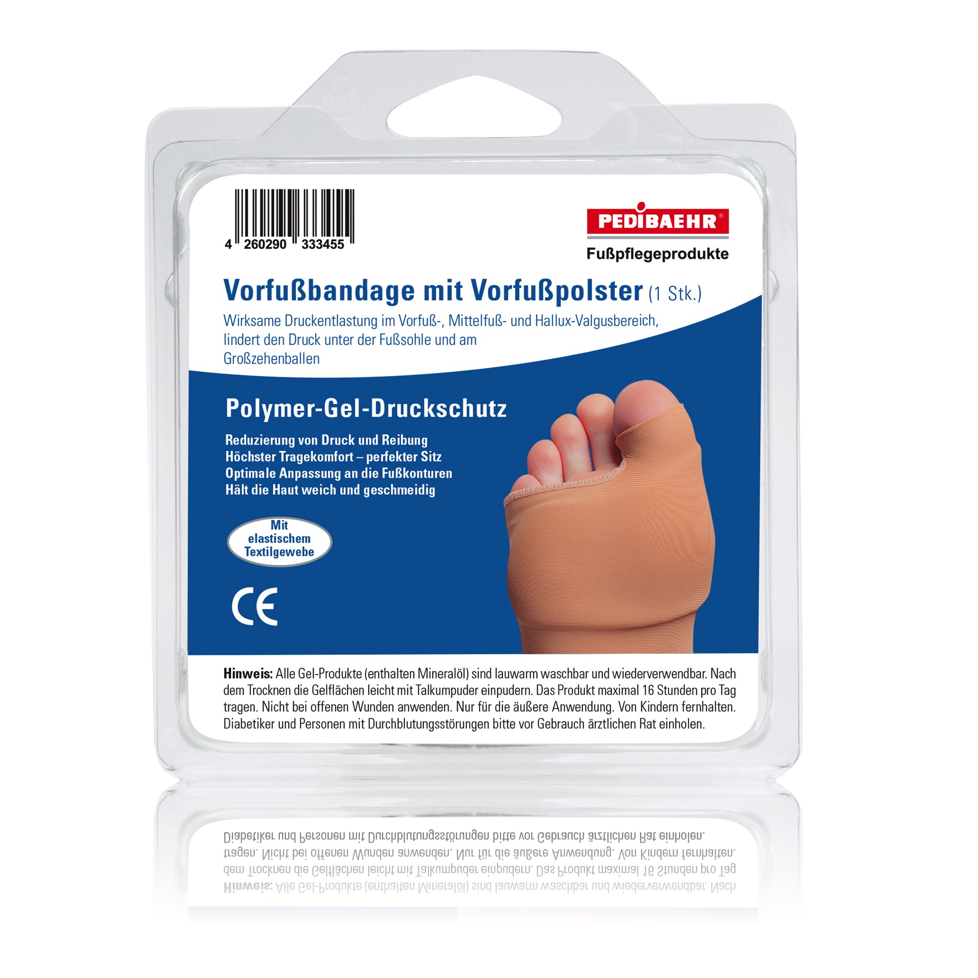 Pedibaehr Gel-Vorfußbandage mit Vorfußpolster und Ballenschutz klein 1 Stück Pedibaehr Gel-Vorfußbandage mit Vorfußpolster und Ballenschutz klein 1 Stück