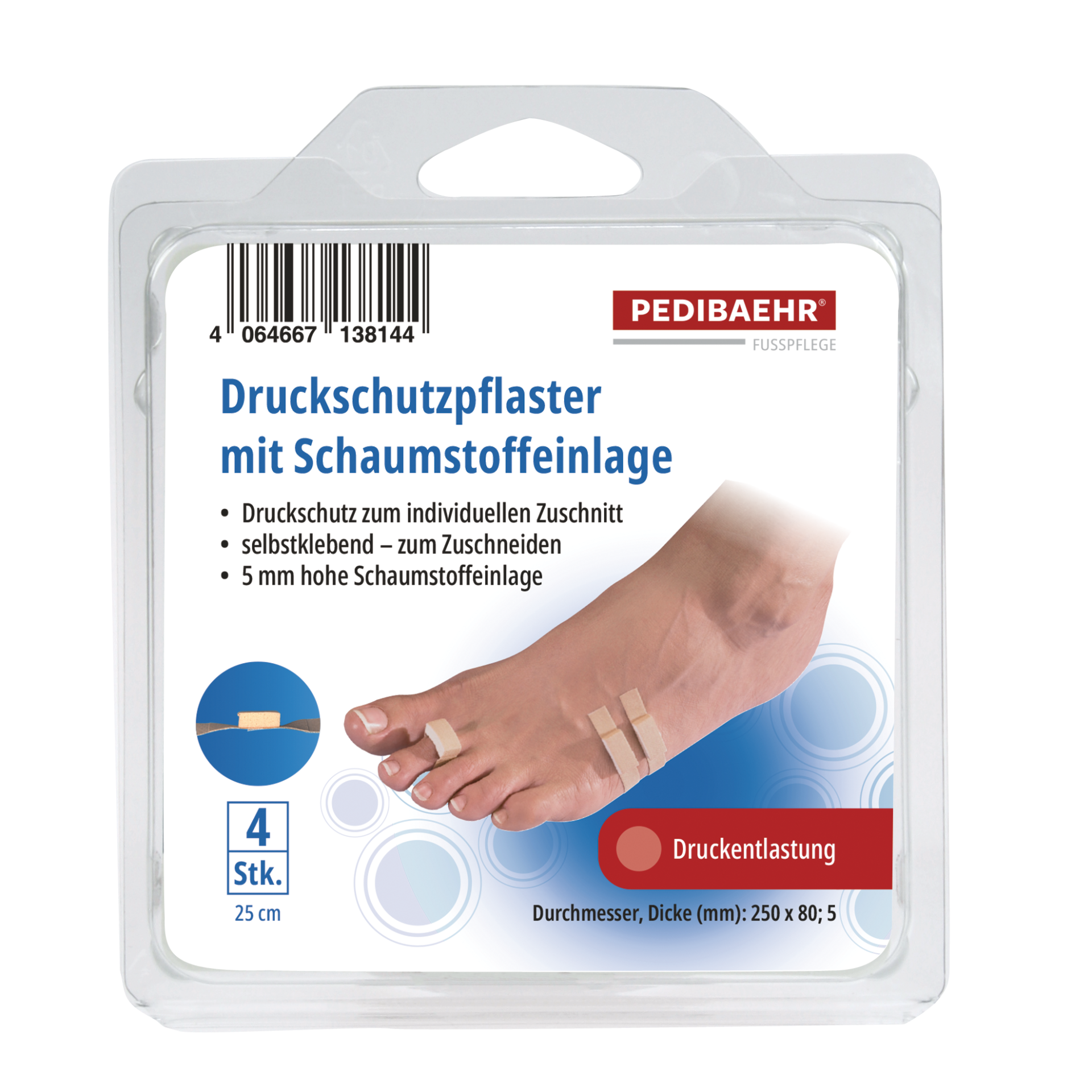 PEDIBAEHR Druckschutzpflaster mit Schaumstoffeinlage, 1 Pack (4 Stk.)