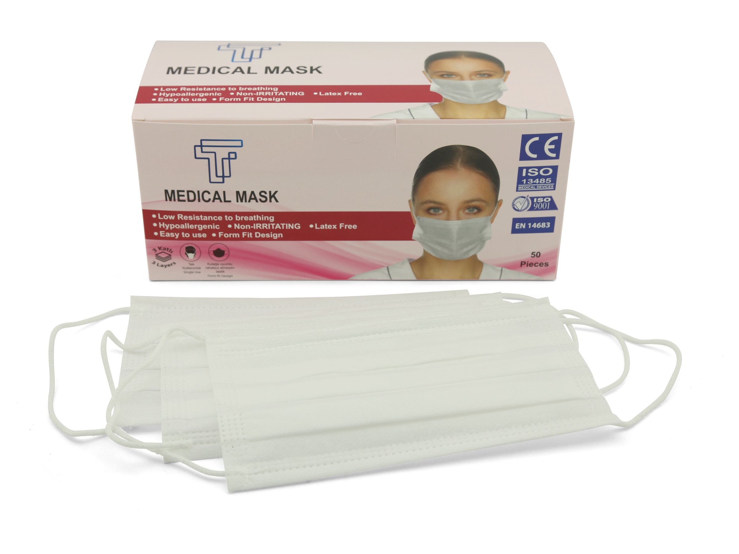 Medical Mask Einmal-Mundschutz 3-lagig weiß 50 Stück | EN 14683 ISO 13485