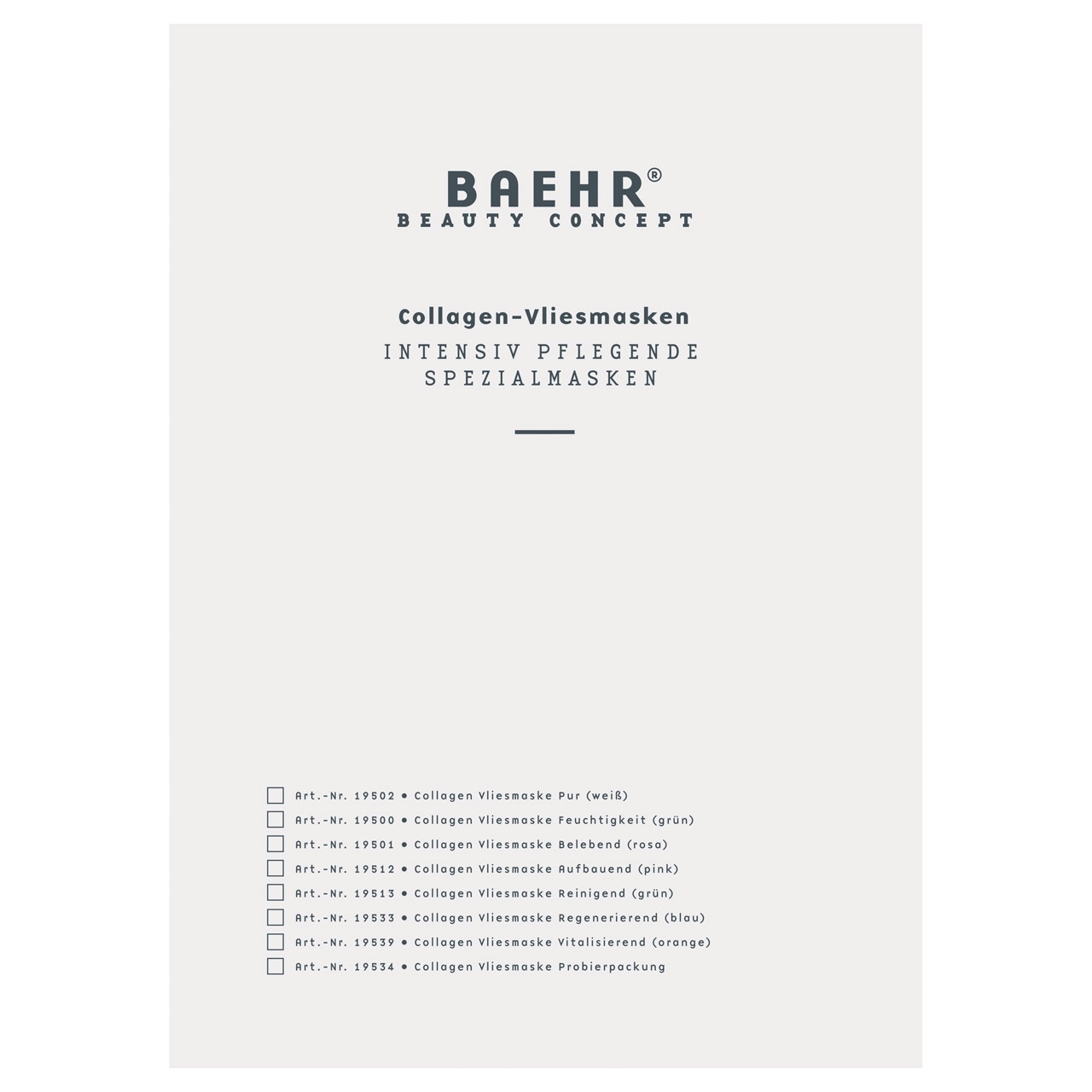 BAEHR BEAUTY CONCEPT Collagen-Vliesmasken Probierpackung 6 Sorten BAEHR BEAUTY CONCEPT Collagen-Vliesmasken Probierpackung 6 Sorten