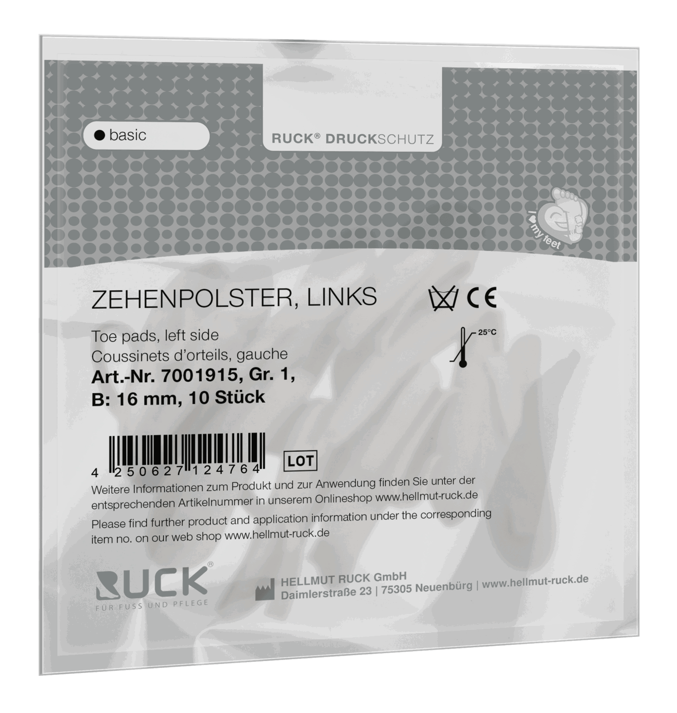 RUCK DRUCKSCHUTZ basic Zehenpolster | Hammerzehenpolster Gr. 1 | links 10 Stück