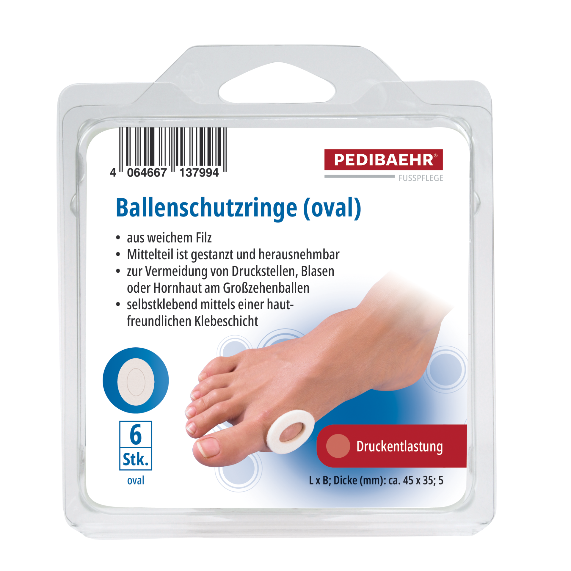PEDIBAEHR Ballenschutzringe oval, 1 Pack (6 Stk.)