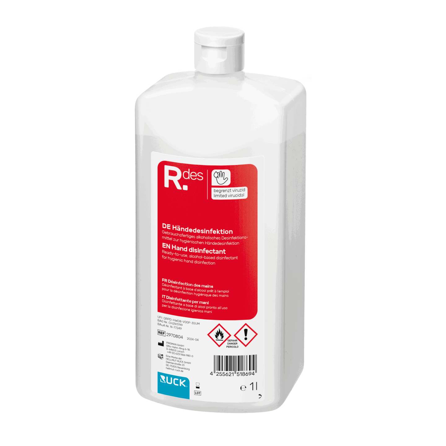 RUCK Händedesinfektion, 1000 ml, Euroflasche