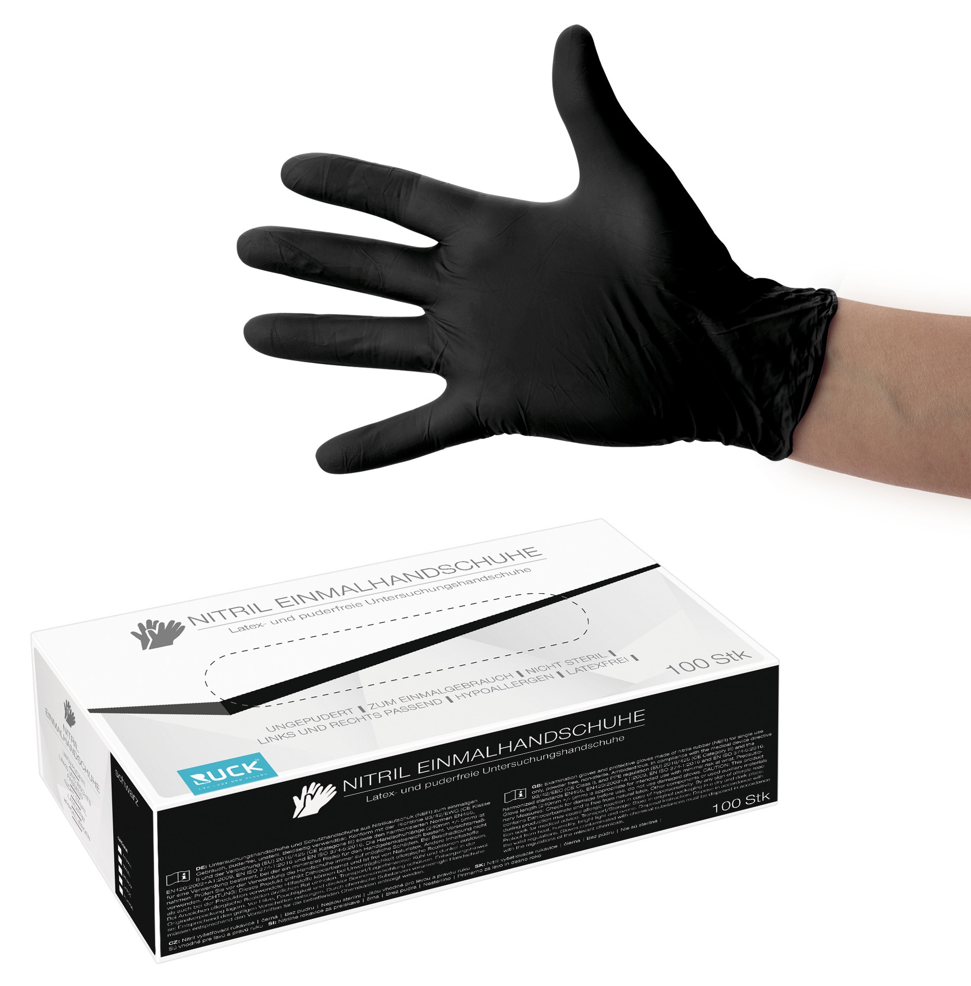 RUCK Nitril-Einmalhandschuhe schwarz | XS extra-klein 100 Stück RUCK Nitril-Einmalhandschuhe schwarz | XS extra-klein 100 Stück