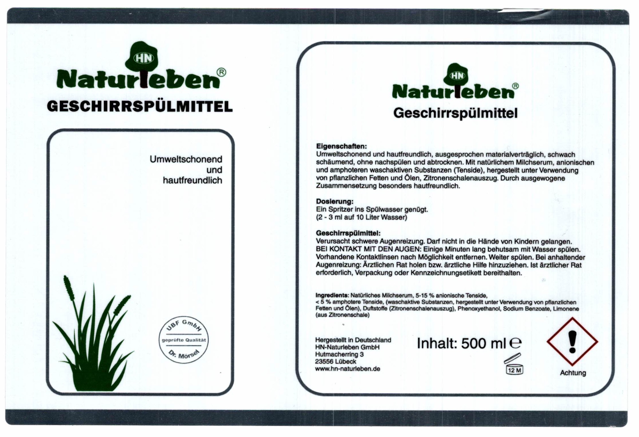 Naturleben Geschirrspülmittel 500 ml