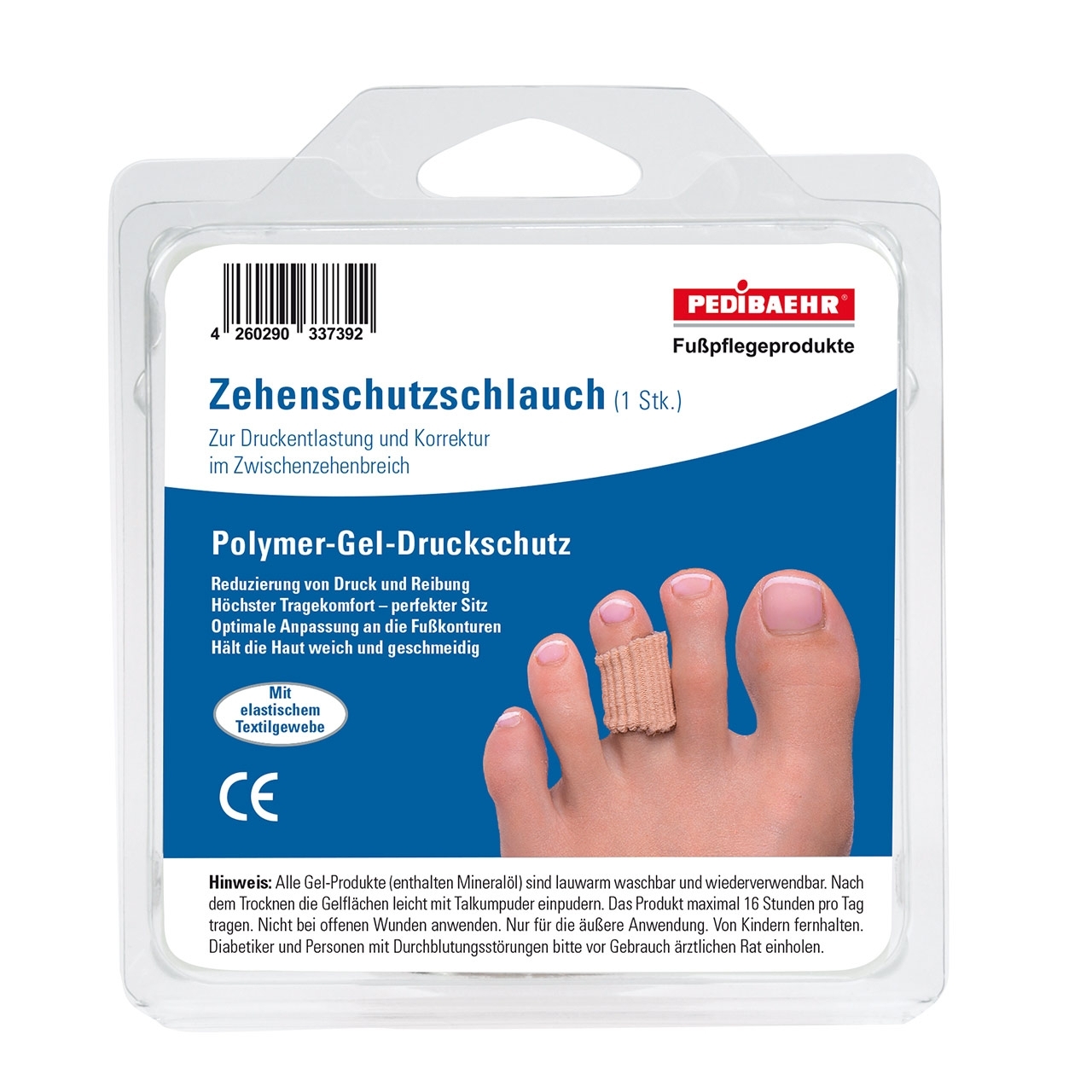 Pedibaehr Zehenschutz-Schlauch, Innenseite halbseitig mit Polymer-Gel, groß, 1 Stk.
