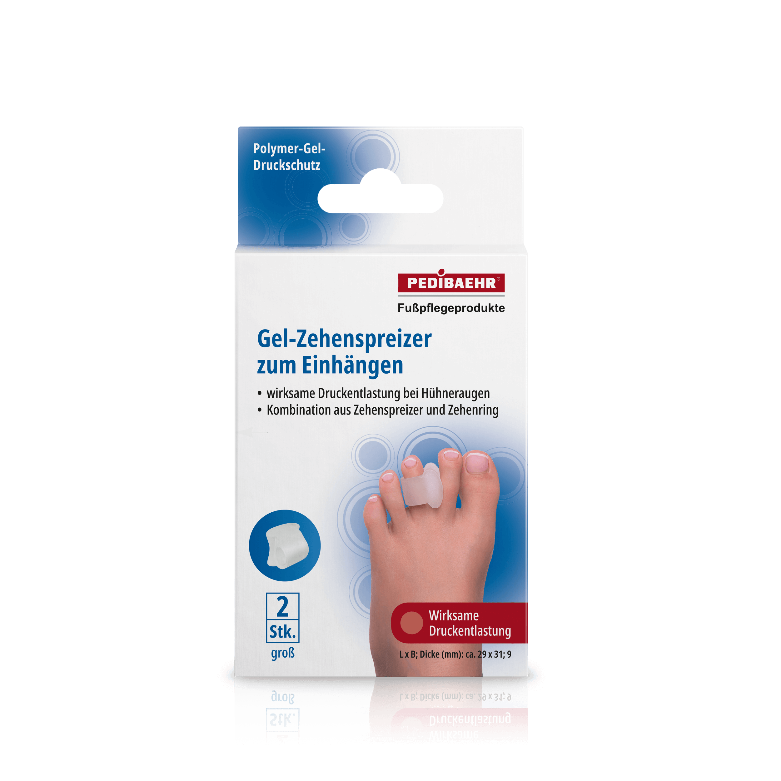 Pedibaehr Gel-Zehenspreizer zum Einhängen, groß, 2 Stück Pedibaehr Gel-Zehenspreizer zum Einhängen, groß, 2 Stück