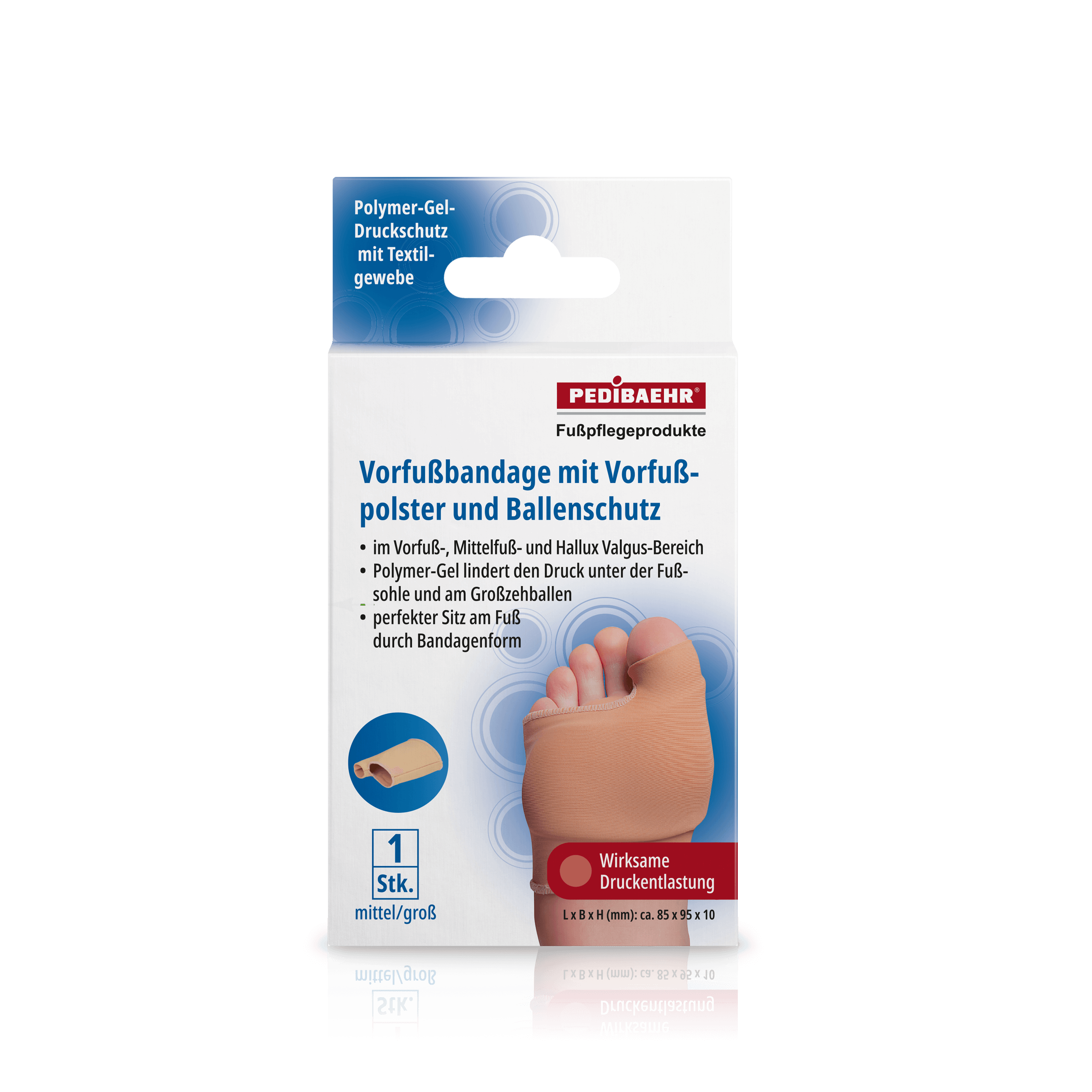 Pedibaehr Gel-Vorfußbandage mit Vorfußpolster und Ballenschutz mittel/groß 1 Stück Pedibaehr Gel-Vorfußbandage mit Vorfußpolster und Ballenschutz mittel/groß 1 Stück