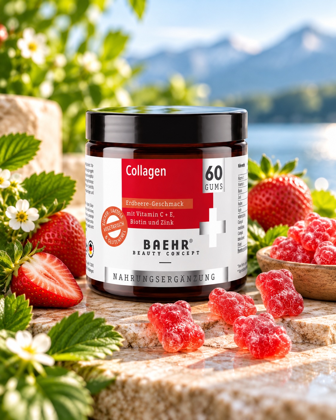 BAEHR Collagen Gums mit Vitamin C, E, Biotin und Zink, Erdbeere-Geschmack