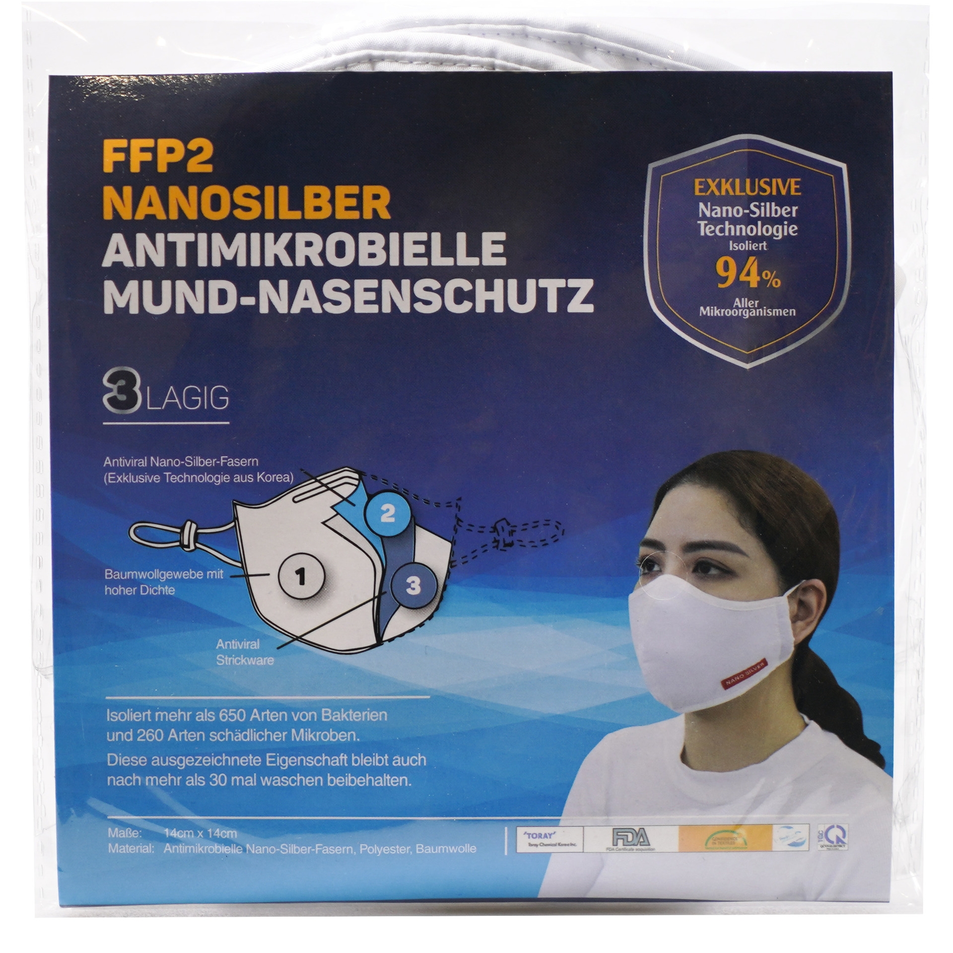 Behelfsmaske Mundschutz und Nasenschutz antimikrobiell mit Nanosilber