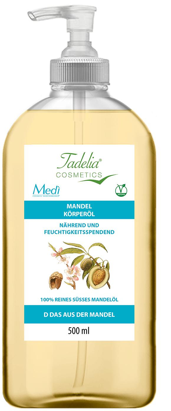 Tadelia® Mandel Körperöl | 100% reines Süsses Mandelöl | 500 ml | Vegan