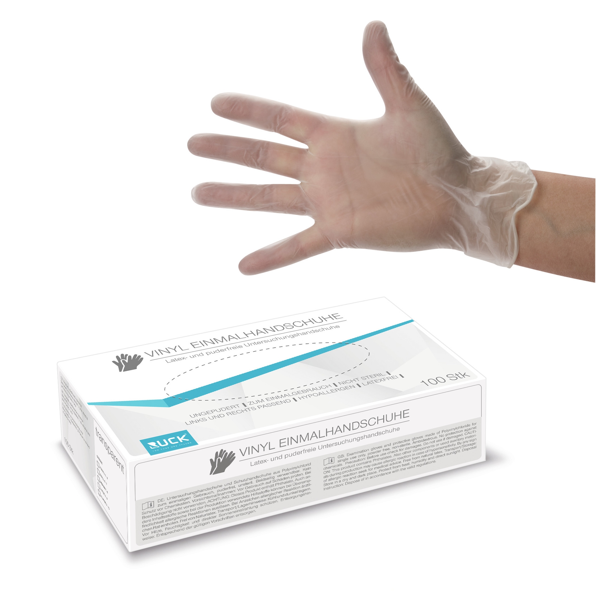 RUCK Vinyl-Einmalhandschuhe ungepudert | M mittel 100 Stück RUCK Vinyl-Einmalhandschuhe ungepudert | M mittel 100 Stück