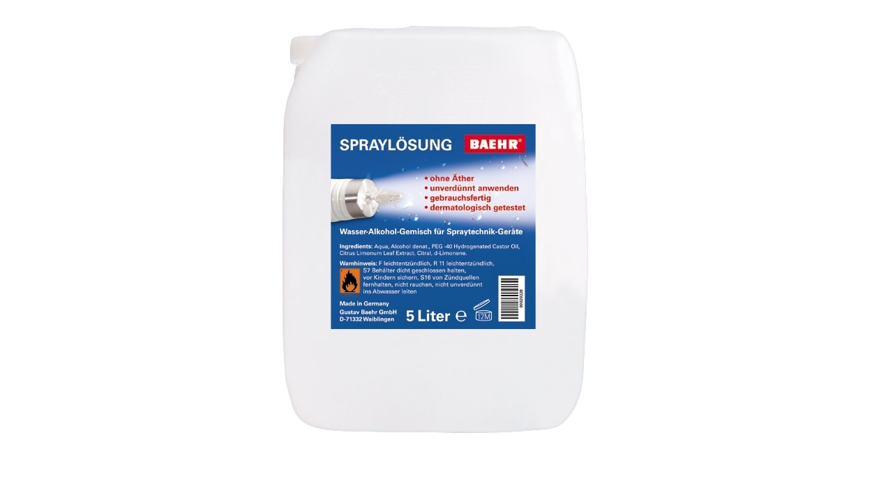 BAEHR Spraylösung für Spraytechnikgeräte alkoholische Spraylösung 5 Liter BAEHR Spraylösung für Spraytechnikgeräte alkoholische Spraylösung 5 Liter