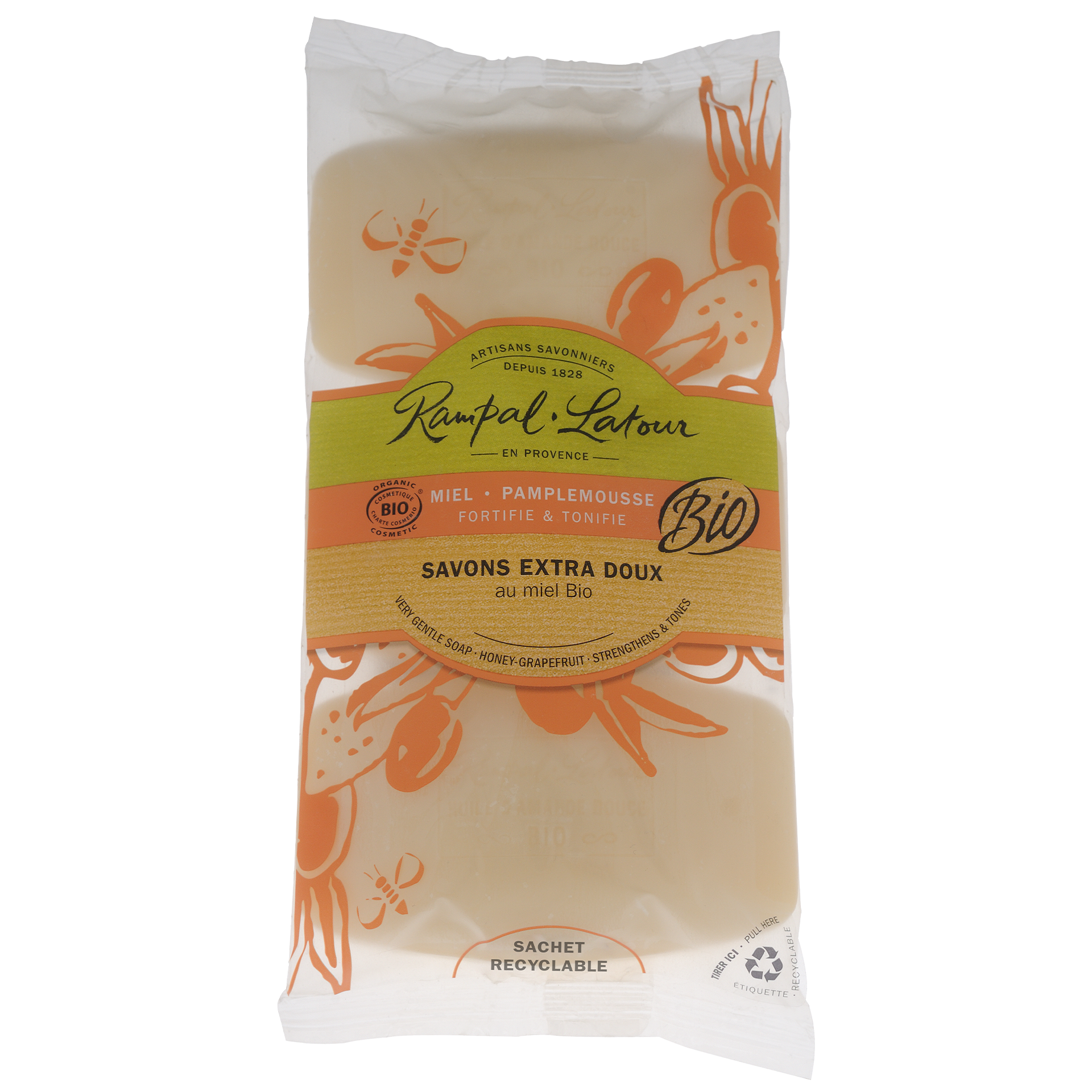 Rampal Latour BIO-Seife, 3 x 150 g Miel Pamplemousse Rampal Latour BIO-Seife, 3 x 150 g Miel Pamplemousse
