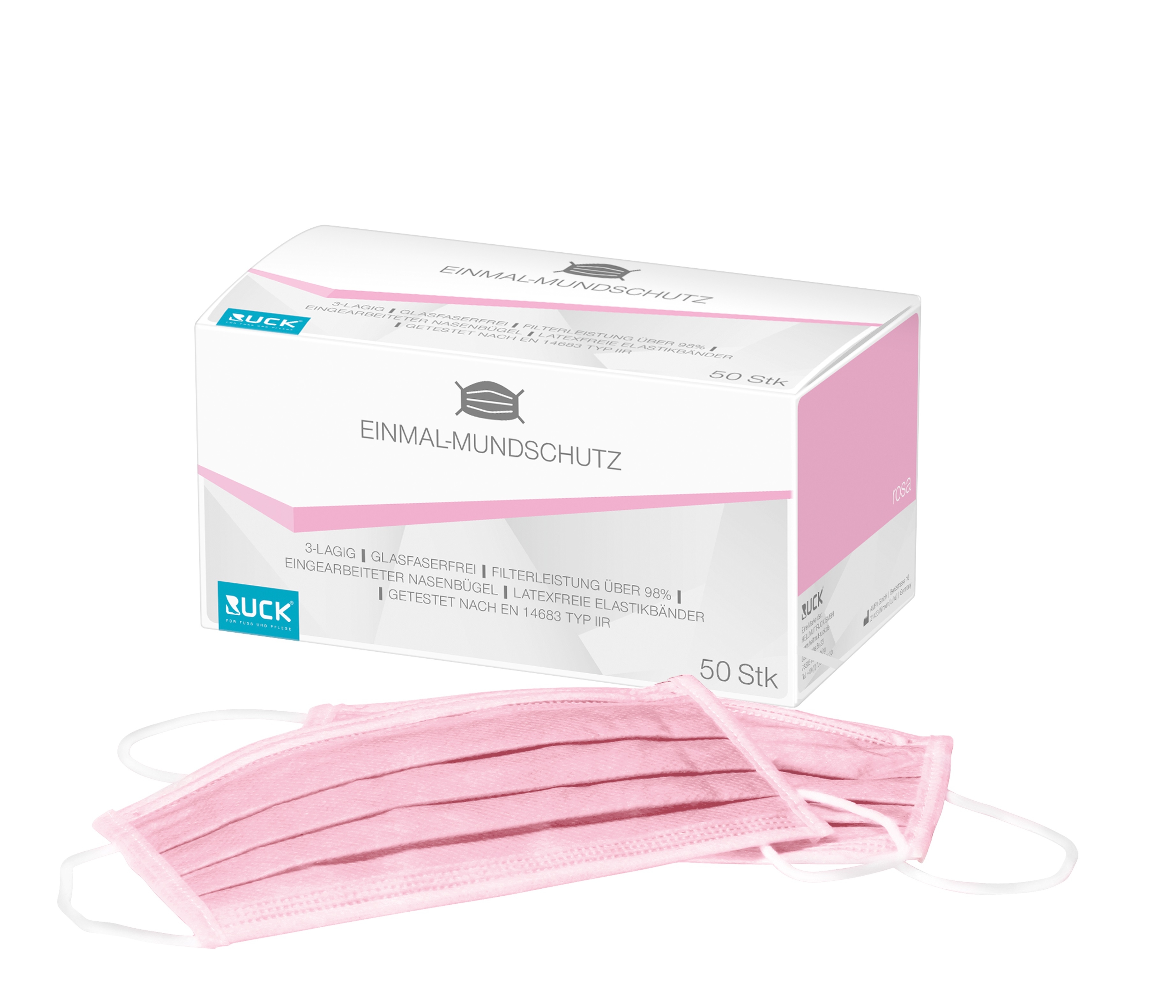 RUCK Einmal-Mundschutz rosa | 3-lagig EN 14683 Typ II R 50 Stück RUCK Einmal-Mundschutz rosa | 3-lagig EN 14683 Typ II R 50 Stück