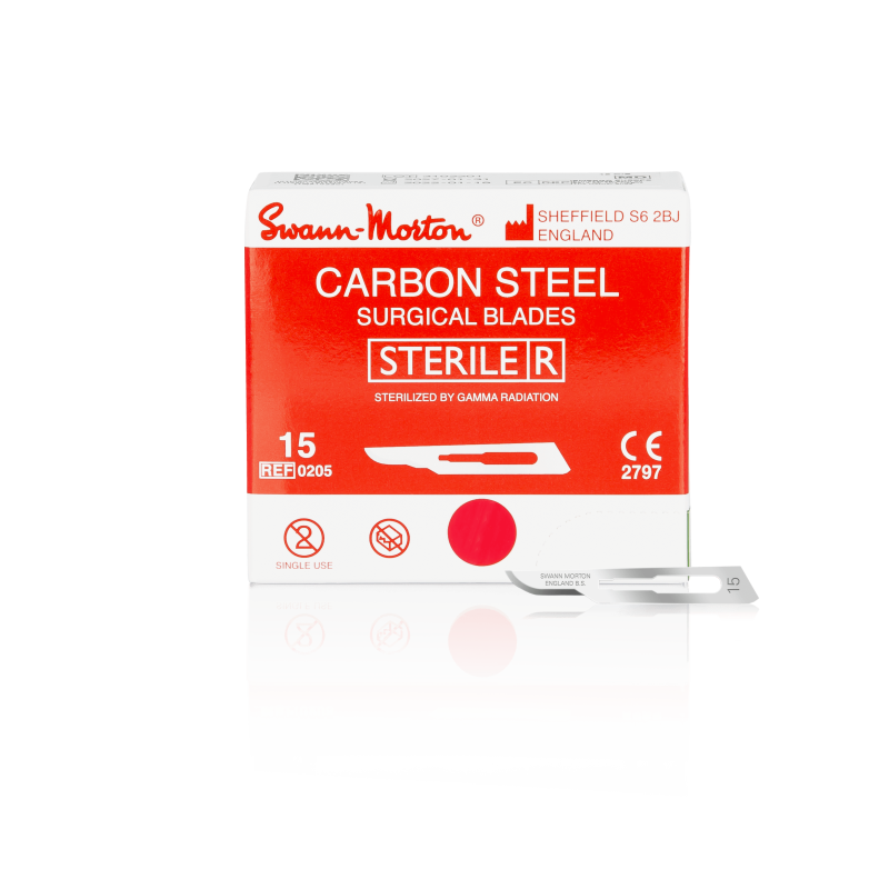 SWANN-MORTON Carbonstahl-Klingen Nr. 15 steril (100 Stück) SWANN-MORTON Carbonstahl-Klingen Nr. 15 steril (100 Stück)
