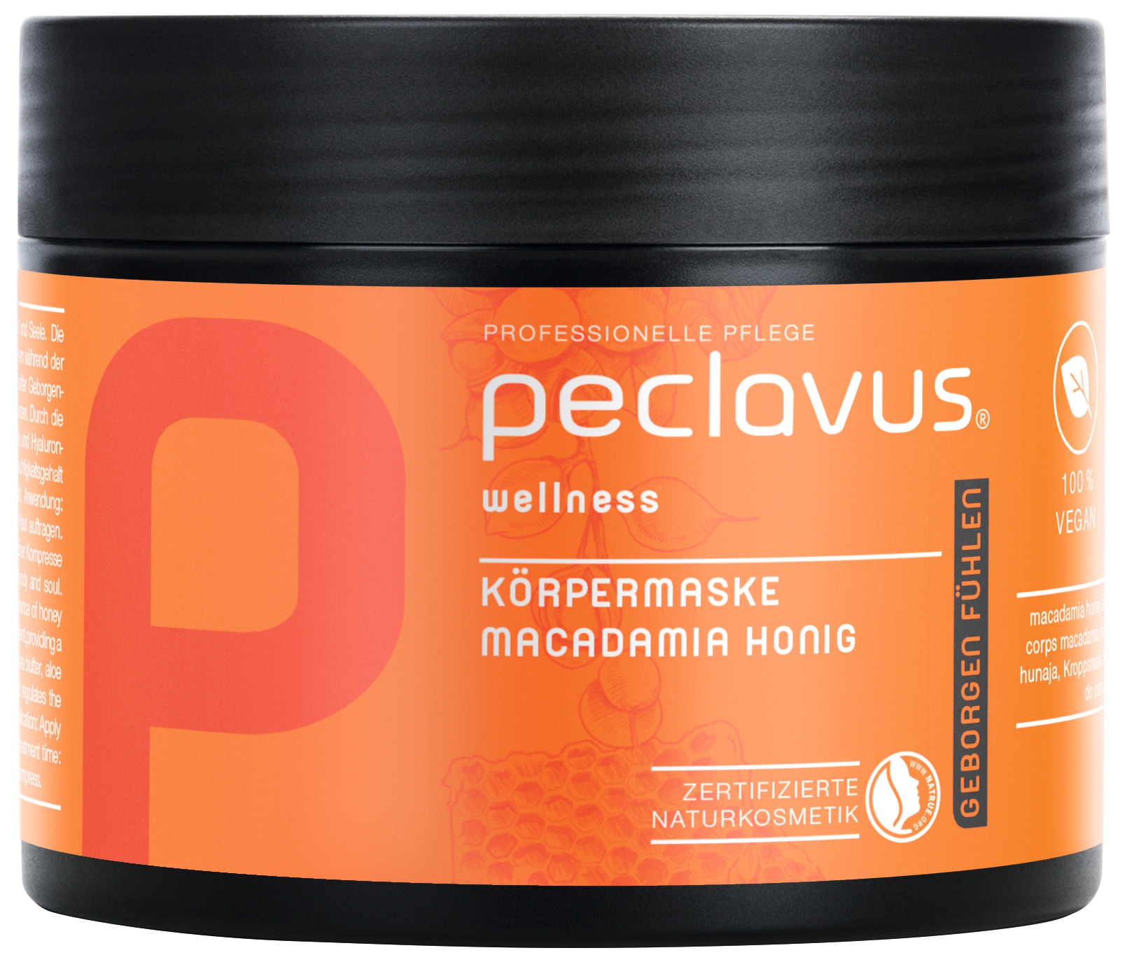 PECLAVUS Körpermaske Macadamia Honig 500 ml | Geborgen fühlen