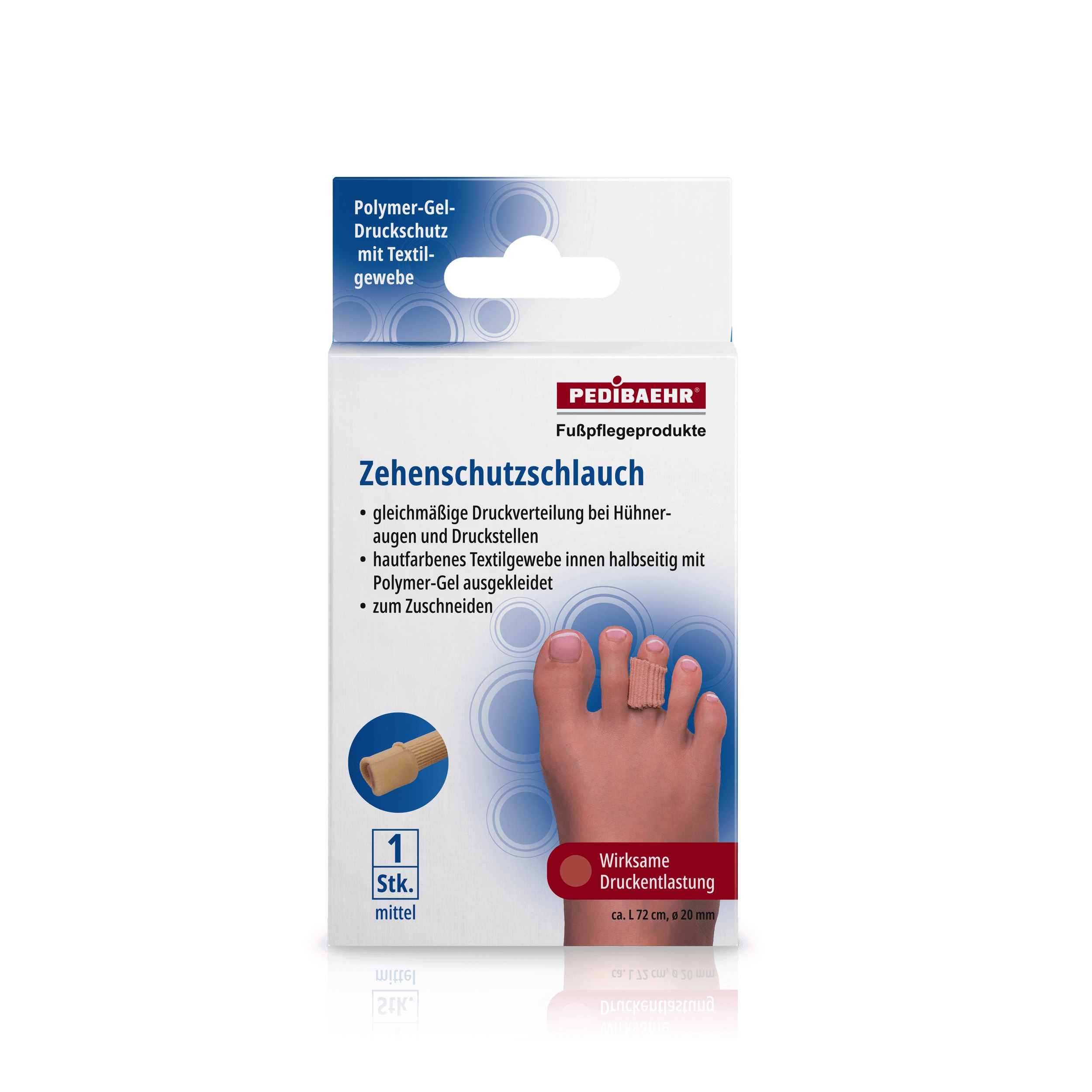 Pedibaehr Zehenschutz-Schlauch, Innenseite halbseitig mit Polymer-Gel, mittel, 1 Stück Pedibaehr Zehenschutz-Schlauch, Innenseite halbseitig mit Polymer-Gel, mittel, 1 Stück