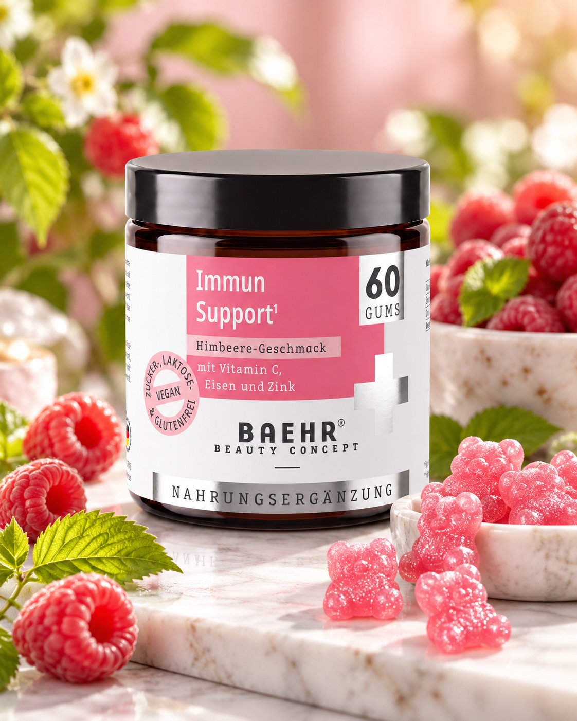 BAEHR Immun Support Gums mit Vitamin C, Eisen und Zink, Himbeere-Geschmack
