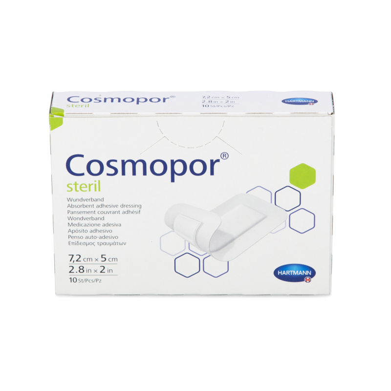 Cosmopor steril 10 Stück 7,2 x 5cm Selbstklebender Wundverband Cosmopor steril 10 Stück 7,2 x 5cm Selbstklebender Wundverband