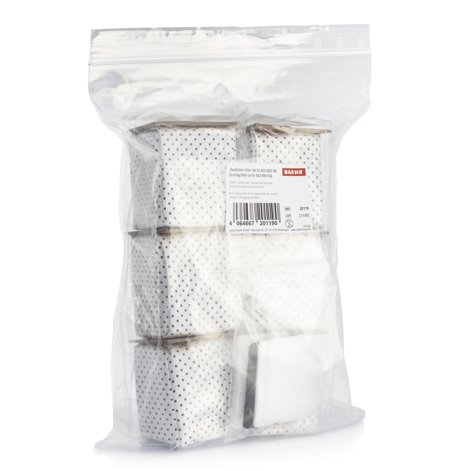 > BAEHR Staubtüten/-Filter-Set für BAEHR NEO / NEO VIA, 1 Filter-Set (4 Stk.) und 6 Staubtüten